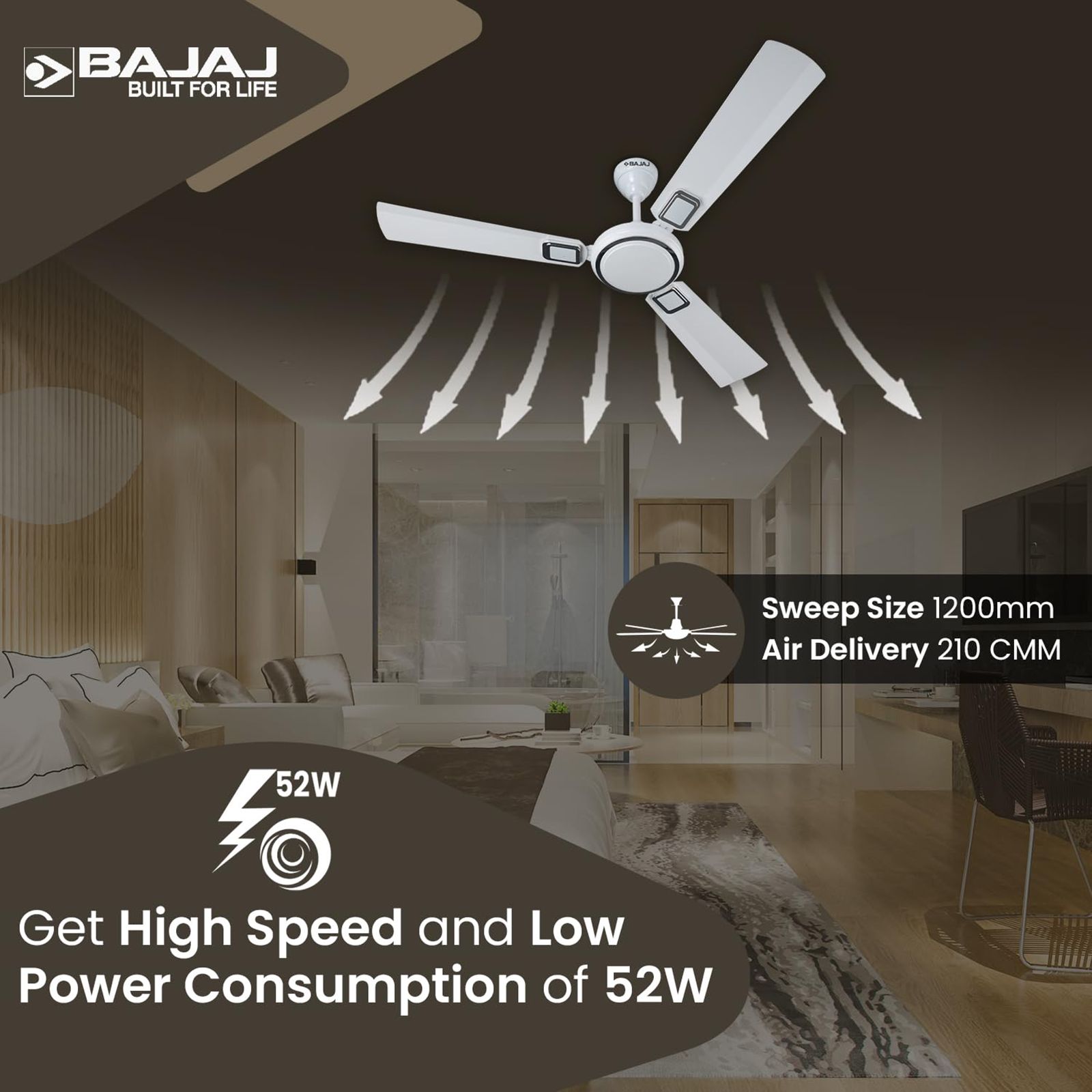 BAJAJ Grace Neo BBD EE 1 Star 1200mm 3 Blade Anti Corrosive Ceiling Fan (Energy Efficient, Moonlight White)_9