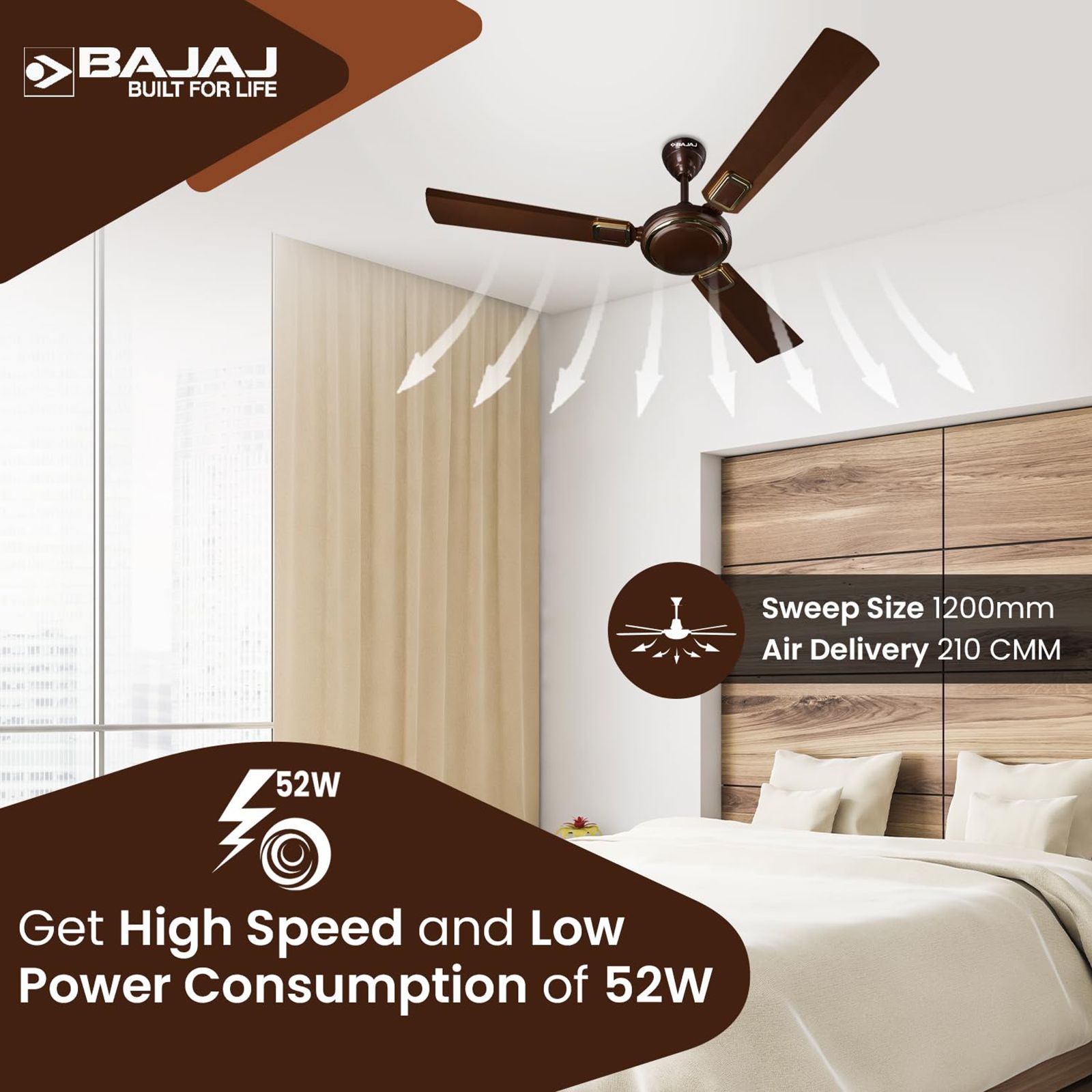BAJAJ Grace Neo BBD EE 1 Star 1200mm 3 Blade Anti Corrosive Ceiling Fan (Energy Efficient, Timber Golden)_7
