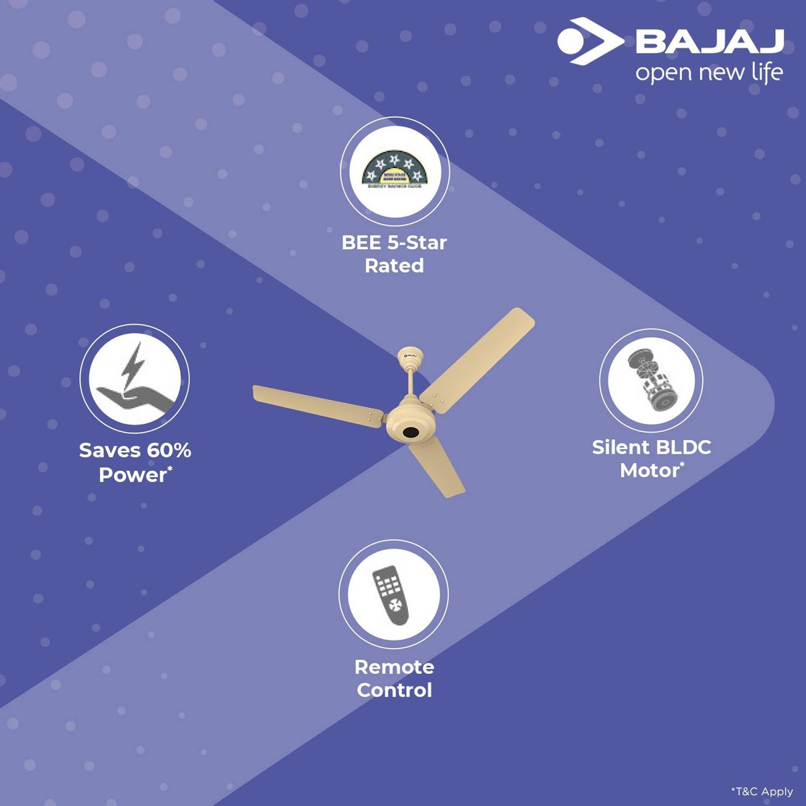 BAJAJ Energos 26 5 Star 1200mm 3 Blade BLDC Motor Ceiling Fan (Silent Operation, Base Ivory)_6