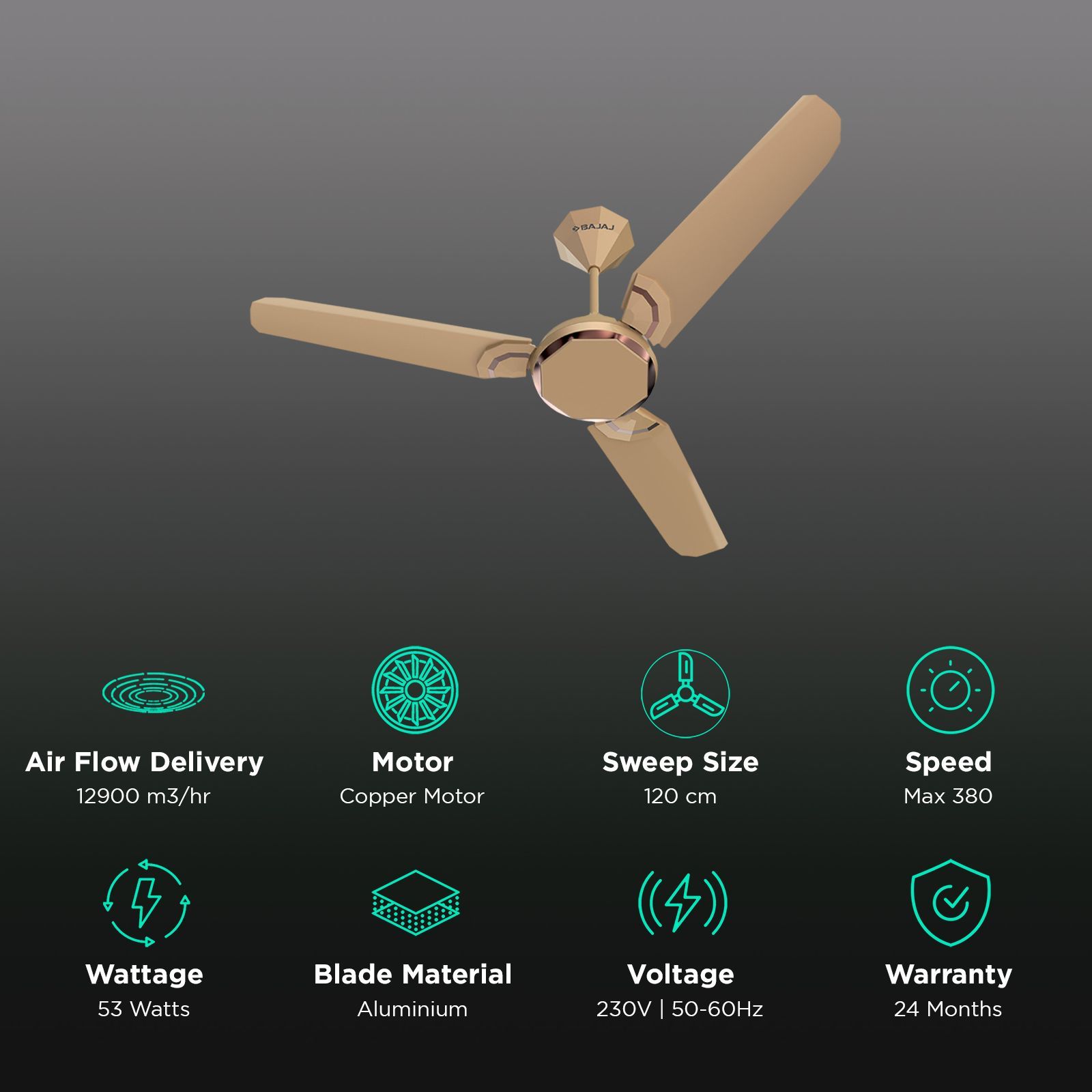 BAJAJ Junet EE 1 Star 1200mm 3 Blade Anti Bacterial Ceiling Fan (Dual Tone Finish, Bronze & Rustic Copper)_3