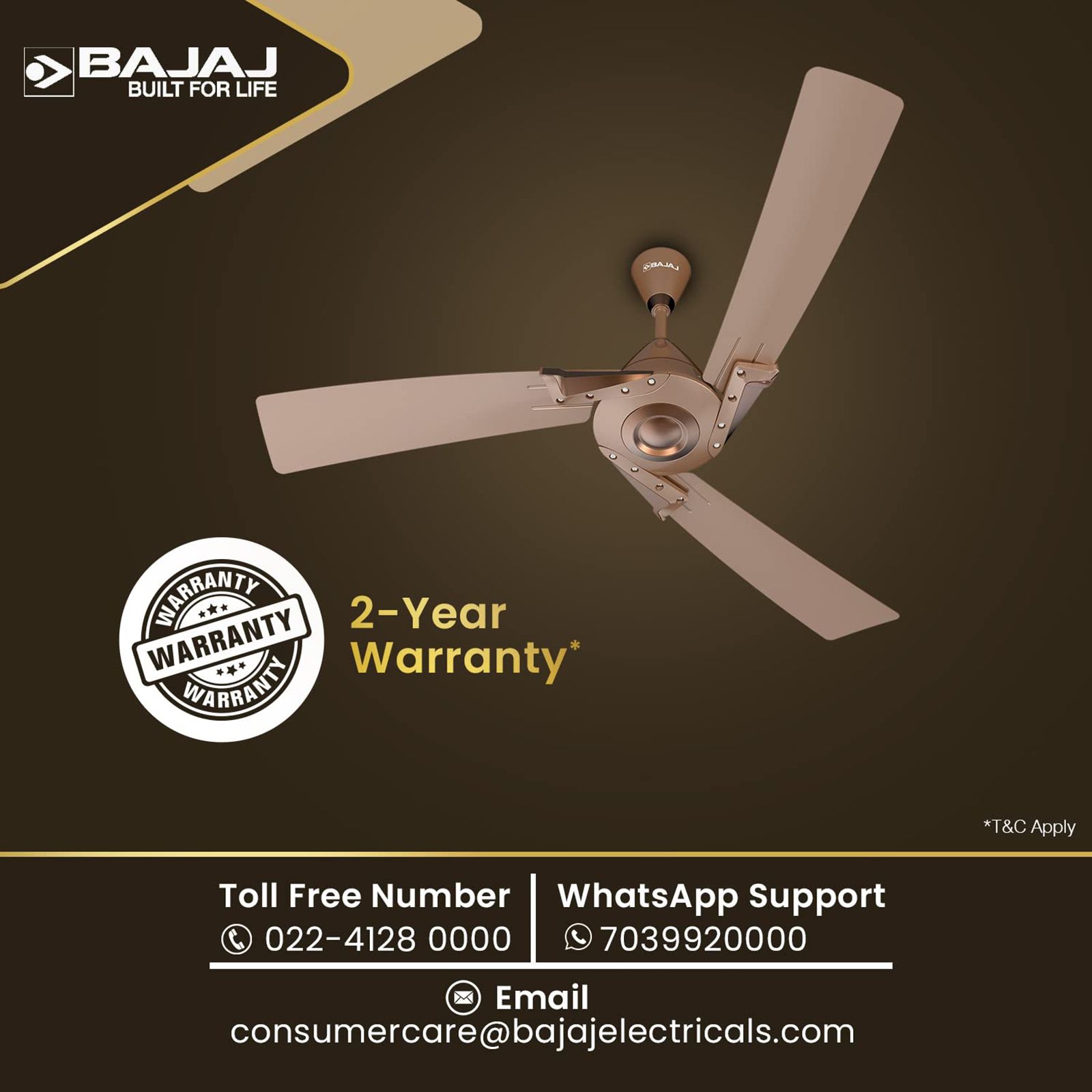 BAJAJ Euro Prime 1 Star 1200mm 3 Blade Anti Bacterial Ceiling Fan (Dual Tone Trims, Brown & Bronze)_8