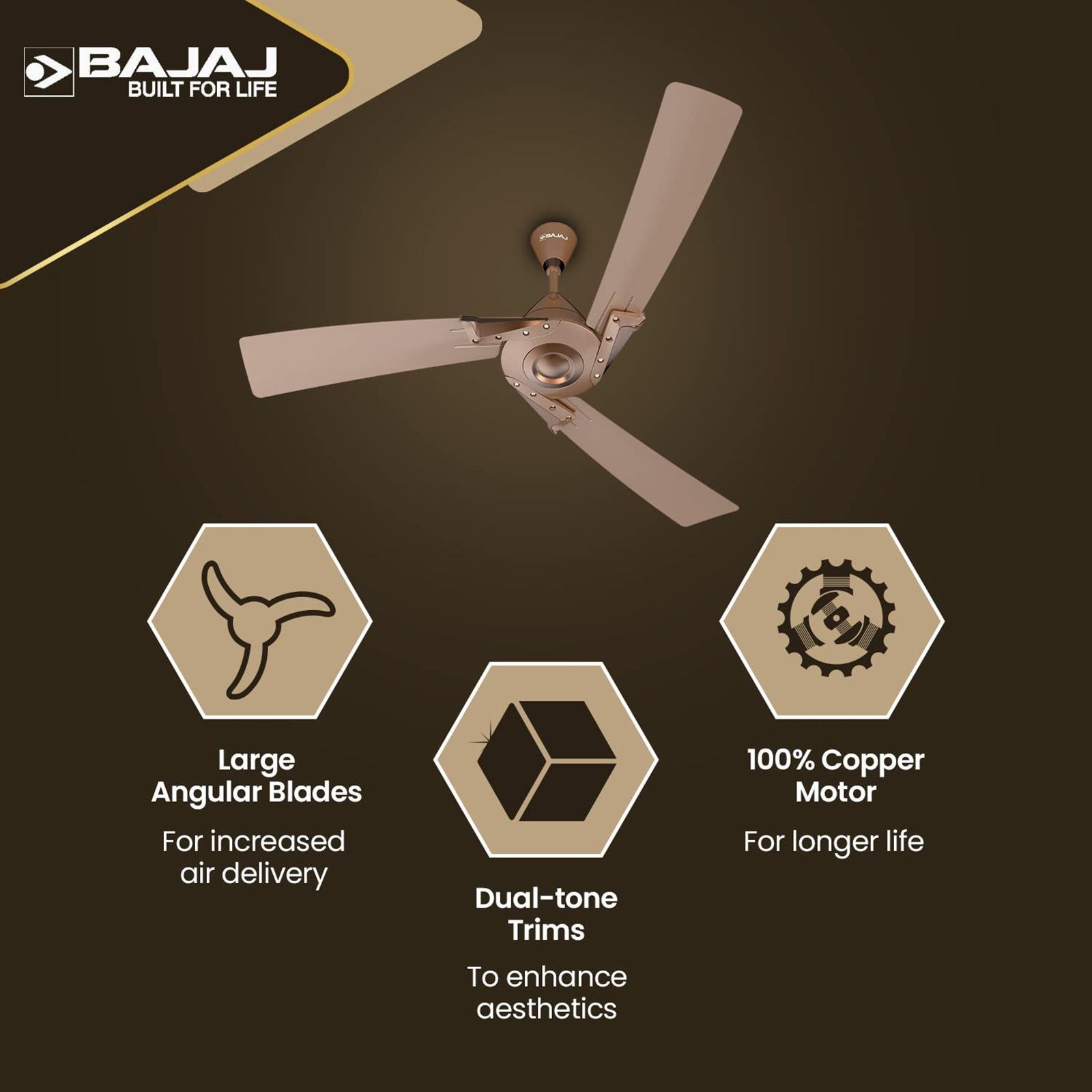BAJAJ Euro Prime 1 Star 1200mm 3 Blade Anti Bacterial Ceiling Fan (Dual Tone Trims, Brown & Bronze)_9