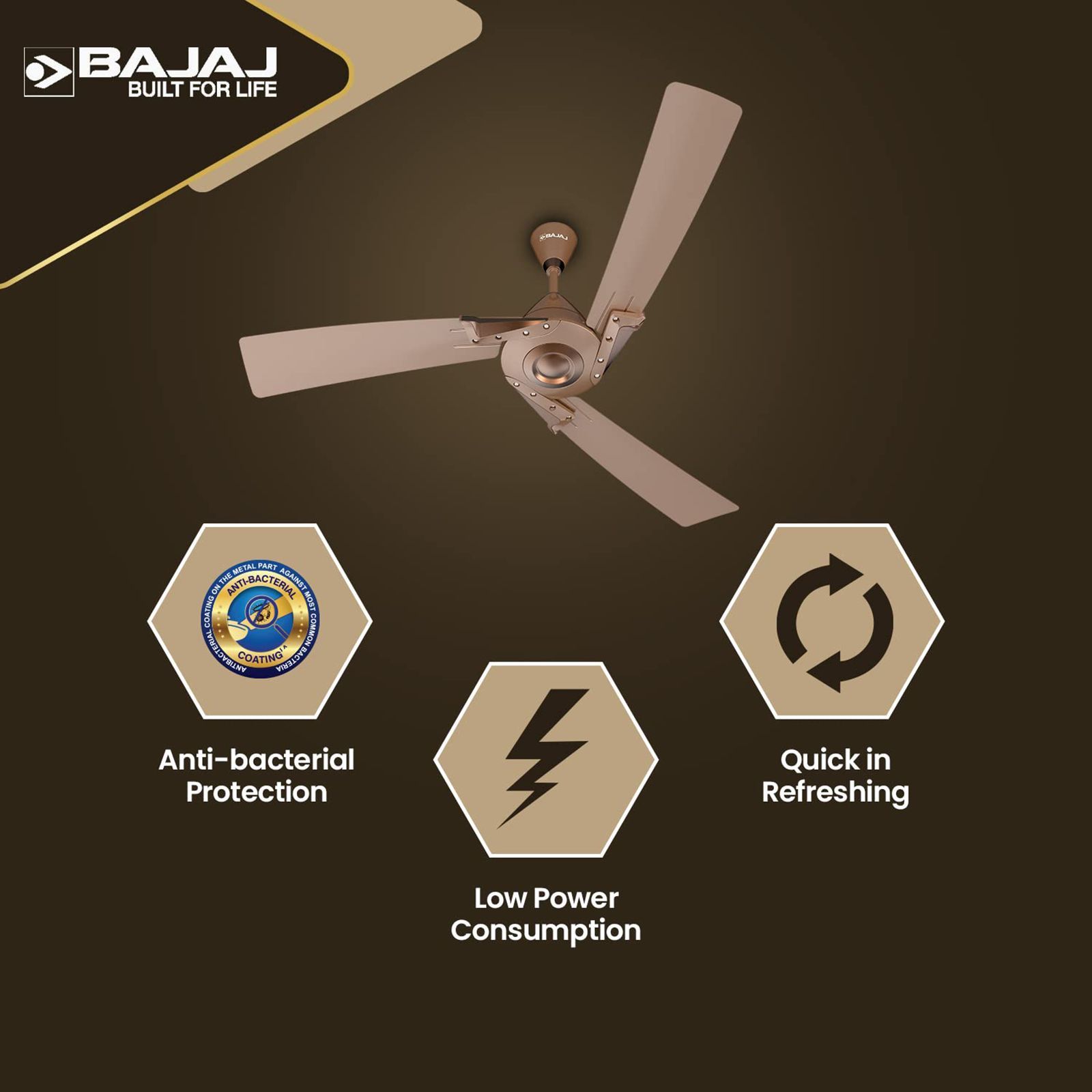 BAJAJ Euro Prime 1 Star 1200mm 3 Blade Anti Bacterial Ceiling Fan (Dual Tone Trims, Brown & Bronze)_10