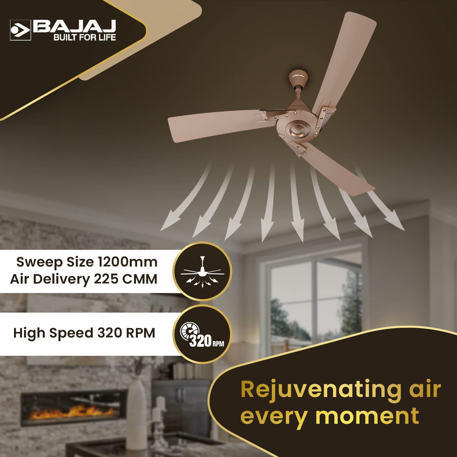 BAJAJ Euro Prime 1 Star 1200mm 3 Blade Anti Bacterial Ceiling Fan (Dual Tone Trims, Brown & Bronze)_11
