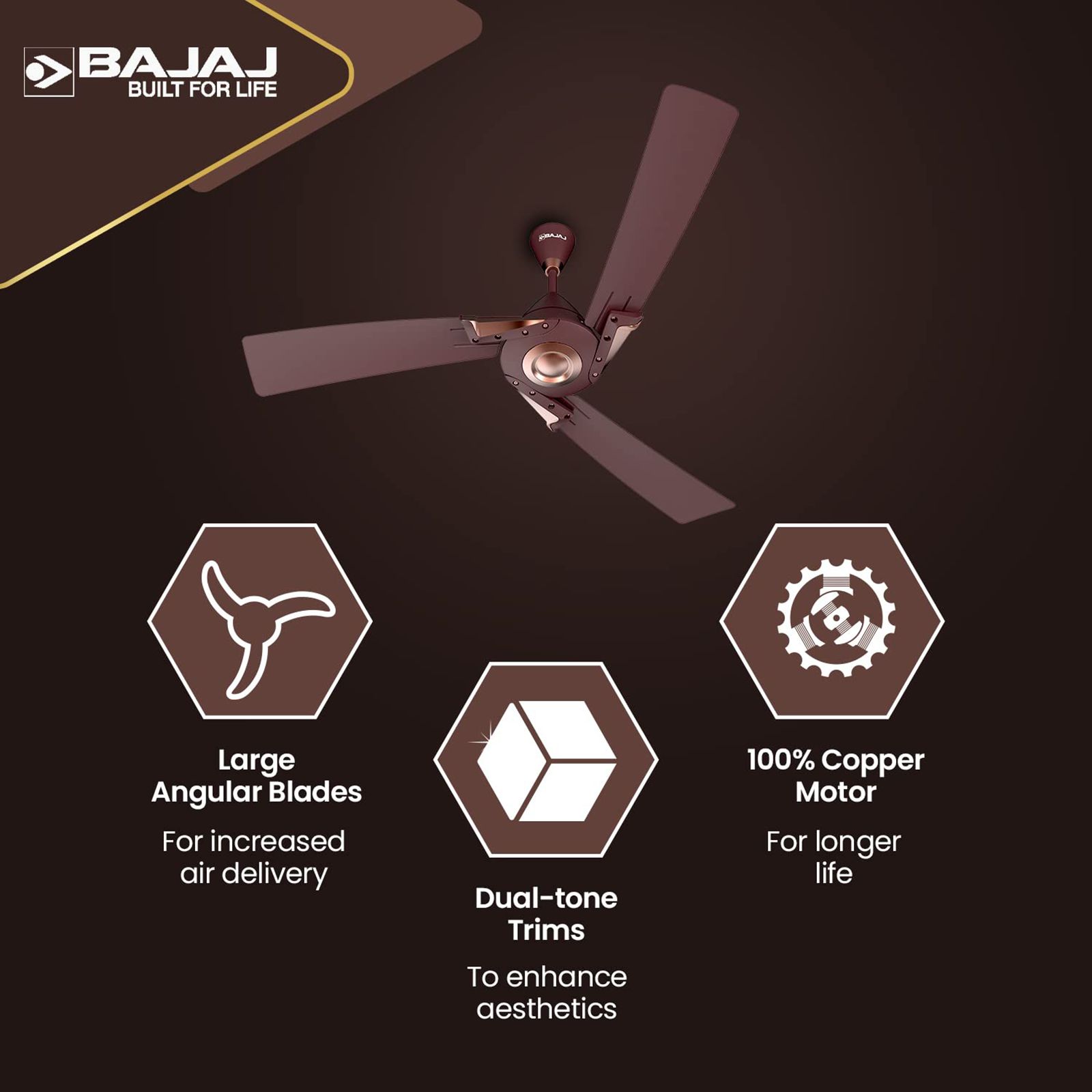 BAJAJ Euro Prime EE 1 Star 1200mm 3 Blade Silent Operation Ceiling Fan (Anti Bacterial, Walnut & Copper)_8
