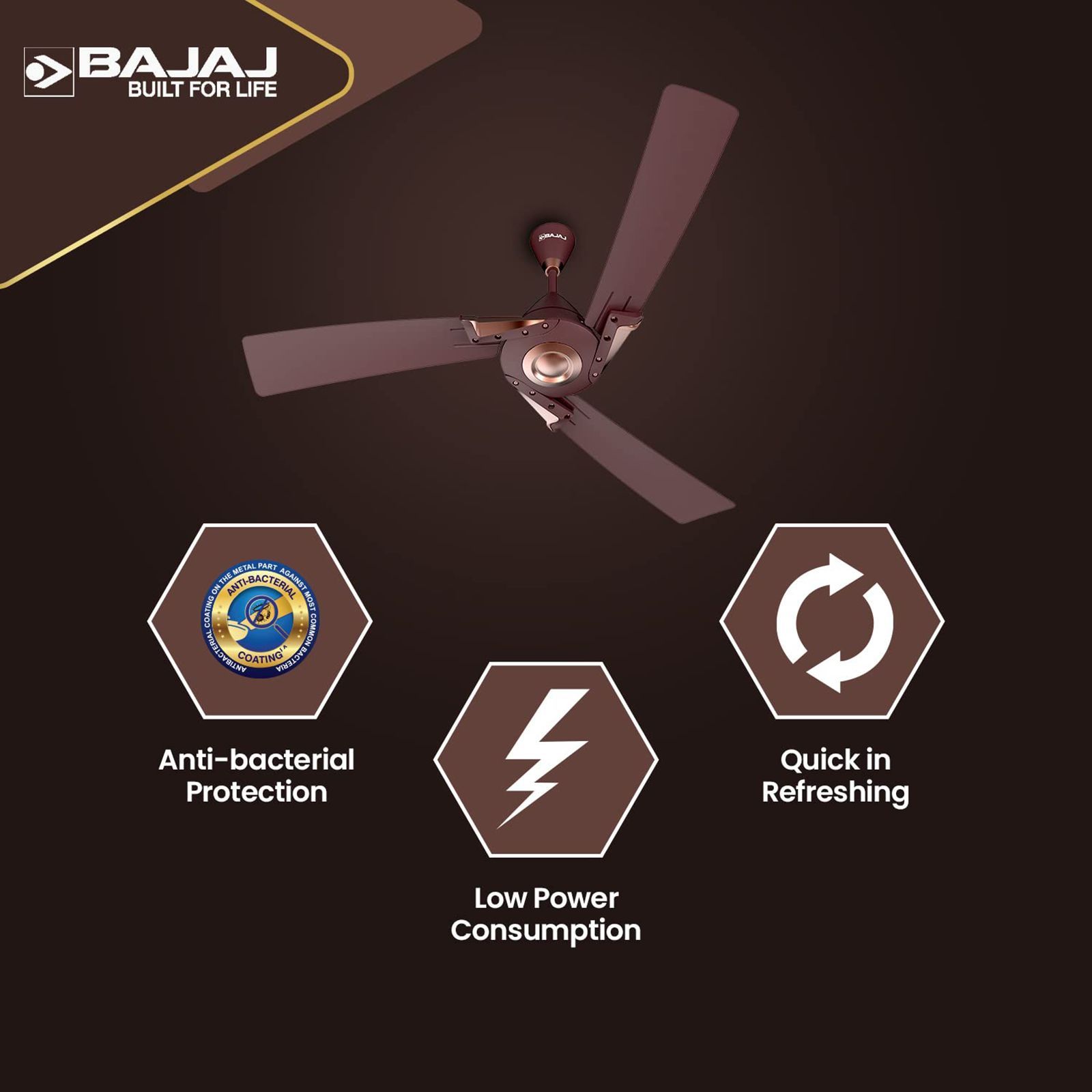 BAJAJ Euro Prime EE 1 Star 1200mm 3 Blade Silent Operation Ceiling Fan (Anti Bacterial, Walnut & Copper)_9