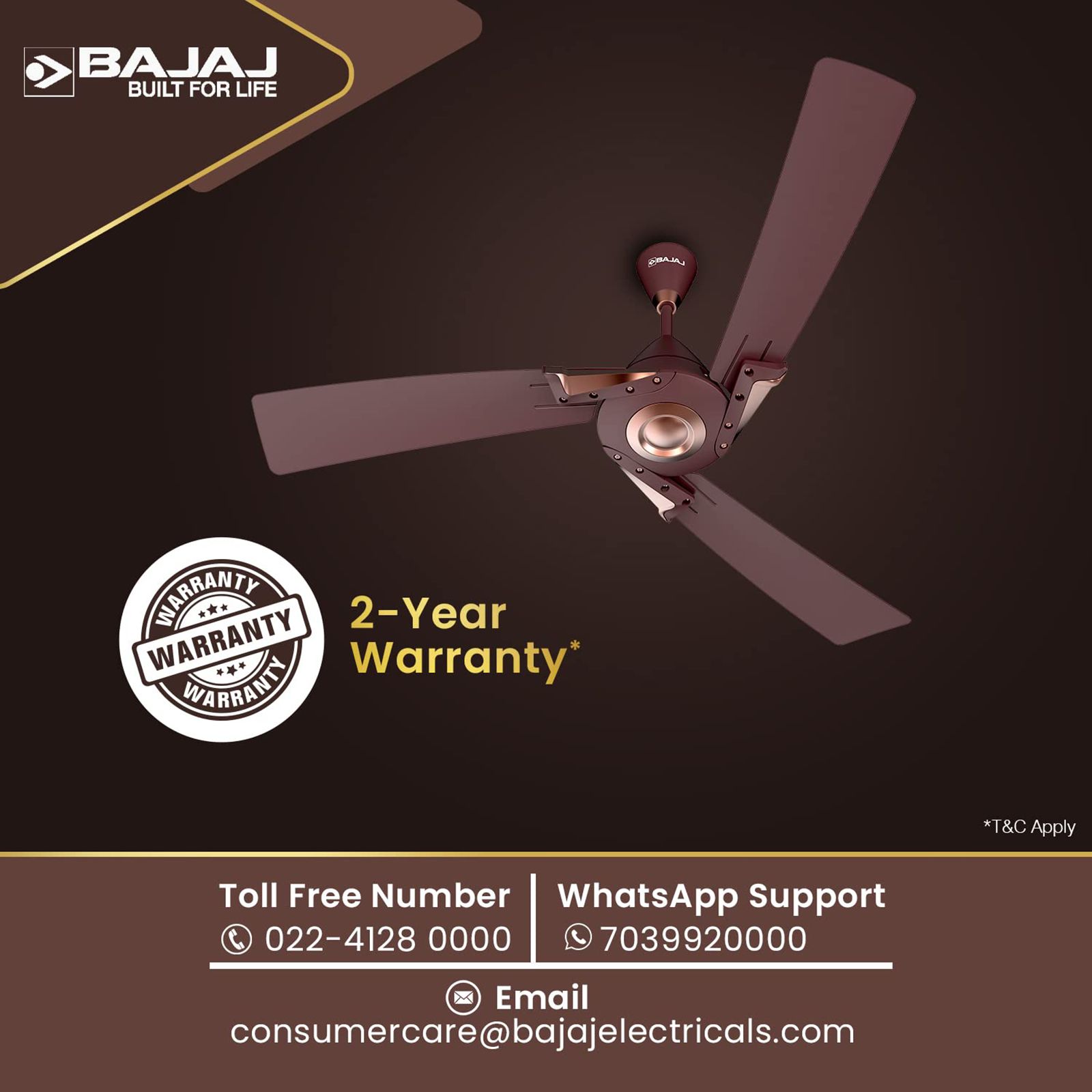 BAJAJ Euro Prime EE 1 Star 1200mm 3 Blade Silent Operation Ceiling Fan (Anti Bacterial, Walnut & Copper)_11