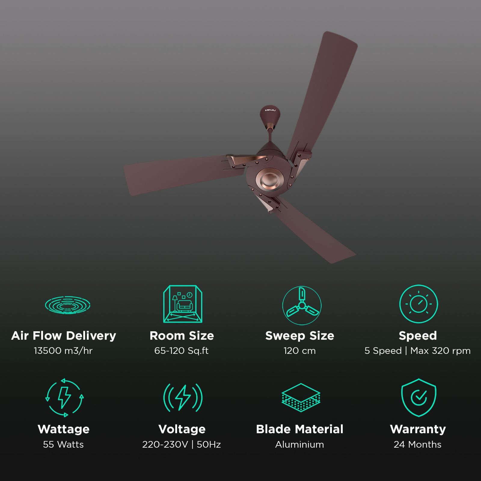 BAJAJ Euro Prime EE 1 Star 1200mm 3 Blade Silent Operation Ceiling Fan (Anti Bacterial, Walnut & Copper)_3