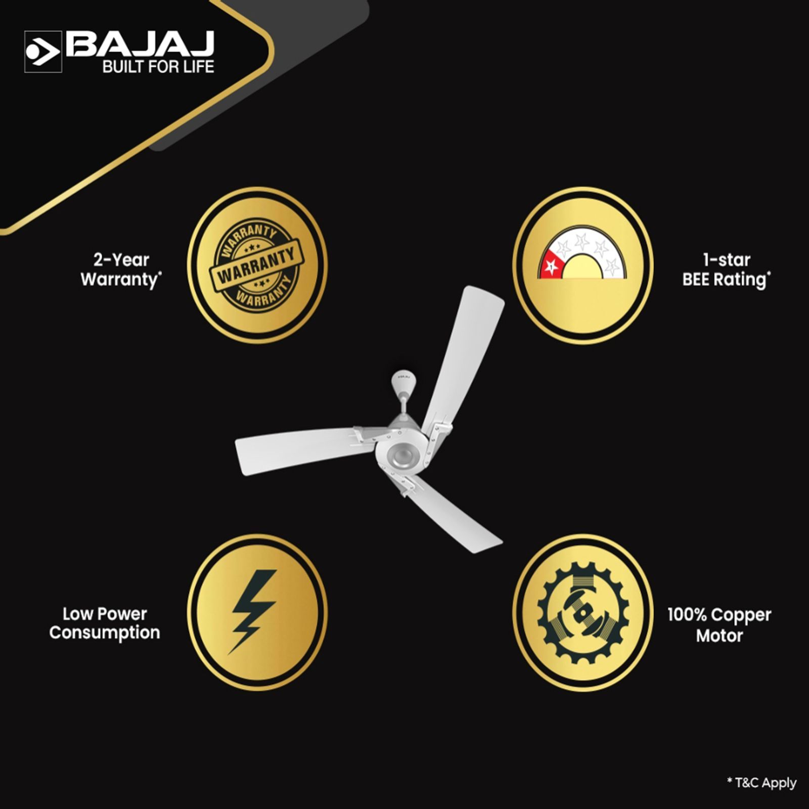 BAJAJ Euro Prime EE 1 Star 1200mm 3 Blade Silent Operation Ceiling Fan (Anti Bacterial, White & Silver)_11