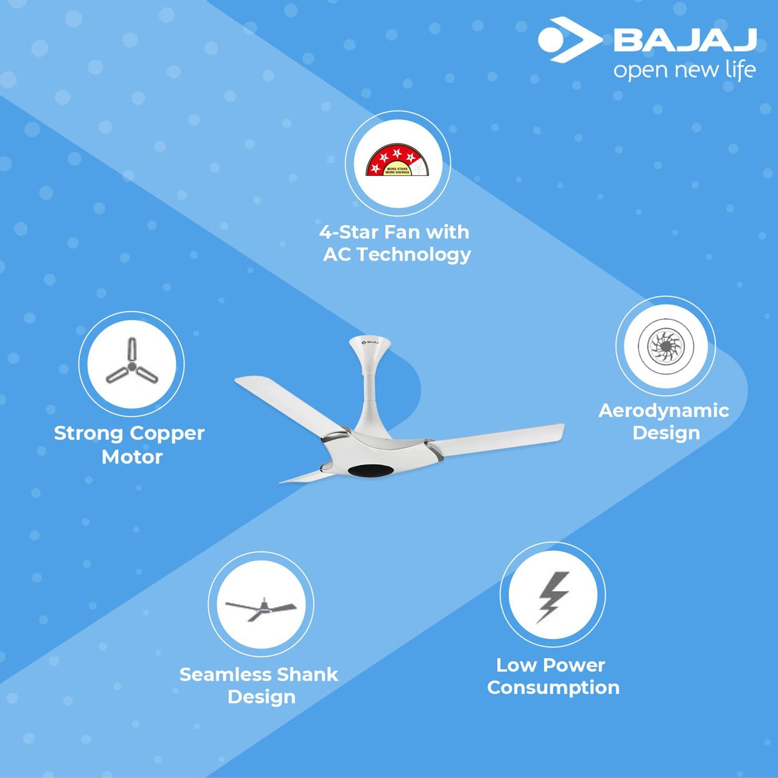 BAJAJ Esperanza 4 Star 1200mm 3 Blade Silent Operation Ceiling Fan (Strong Copper Motor, Glossy White)_9