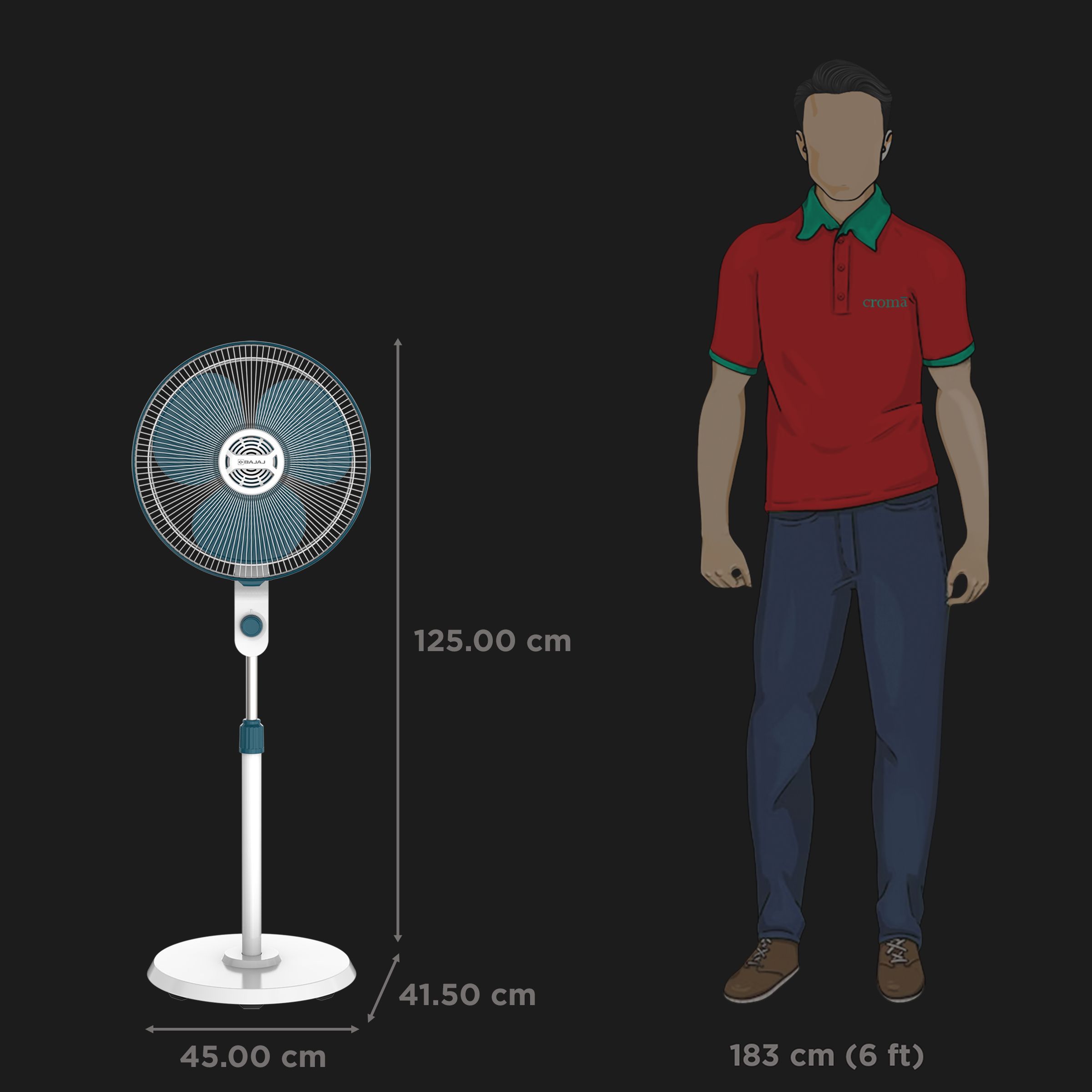 BAJAJ Veloce 5 Star 400mm 3 Blade Silent Operation Pedestal Fan (Thermal Overload Protector, White & Ocean Blue)_2