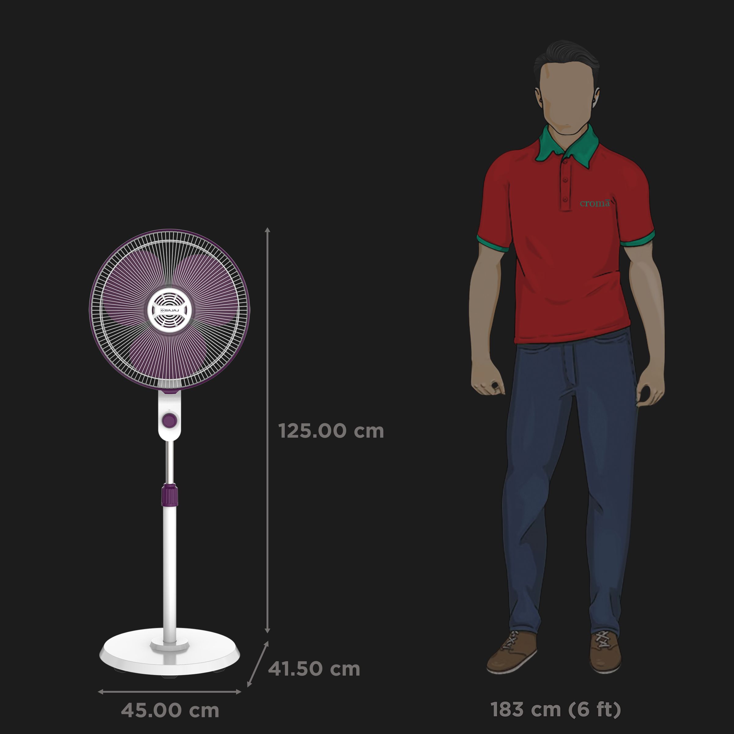 BAJAJ Veloce 5 Star 400mm 3 Blade Silent Operation Pedestal Fan (Thermal Overload Protector, White & Purple)_2