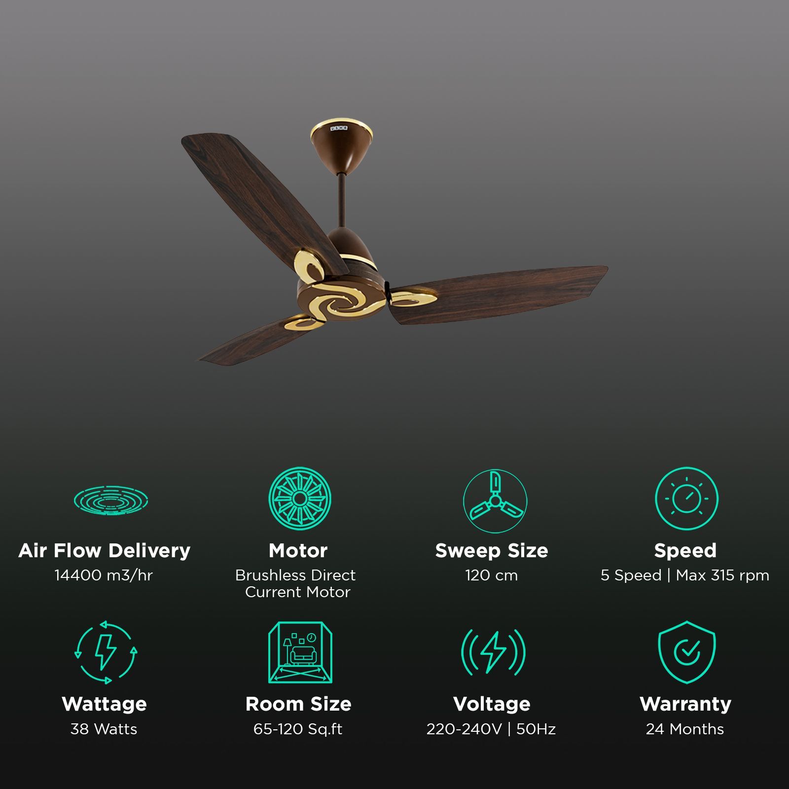 USHA Lambda 5 Star 1200mm 3 Blade BLDC Motor Ceiling Fan with Remote (Dust & Oil Resistant, Terra Brown) USHA Lambda 5 Star 1200mm 3 Blade BLDC Motor Ceiling Fan with Remote (Dust & Oil Resistant, Terra Brown)_3