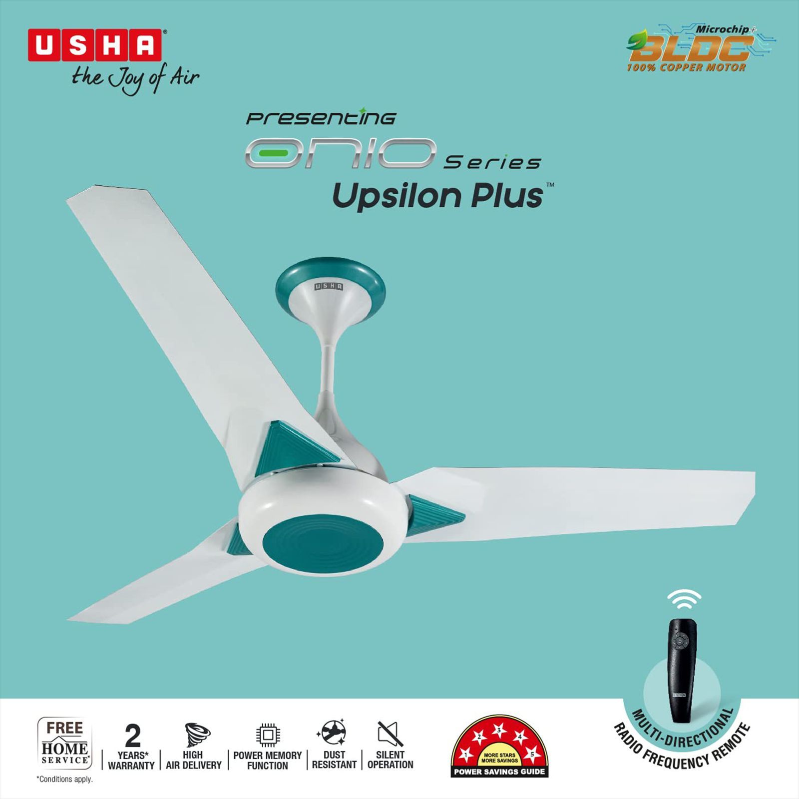 USHA Upsilon Plus 5 Star 1200mm 3 Blade BLDC Motor Ceiling Fan with Remote (Whisper Quiet Operation, White)_11