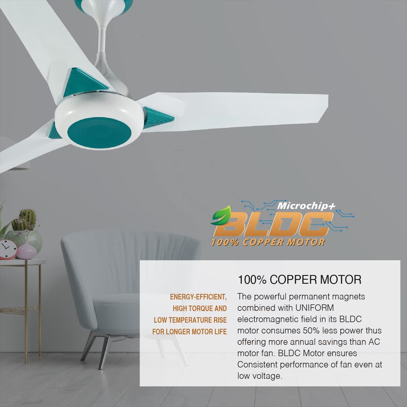 USHA Upsilon Plus 5 Star 1200mm 3 Blade BLDC Motor Ceiling Fan with Remote (Whisper Quiet Operation, White)_5