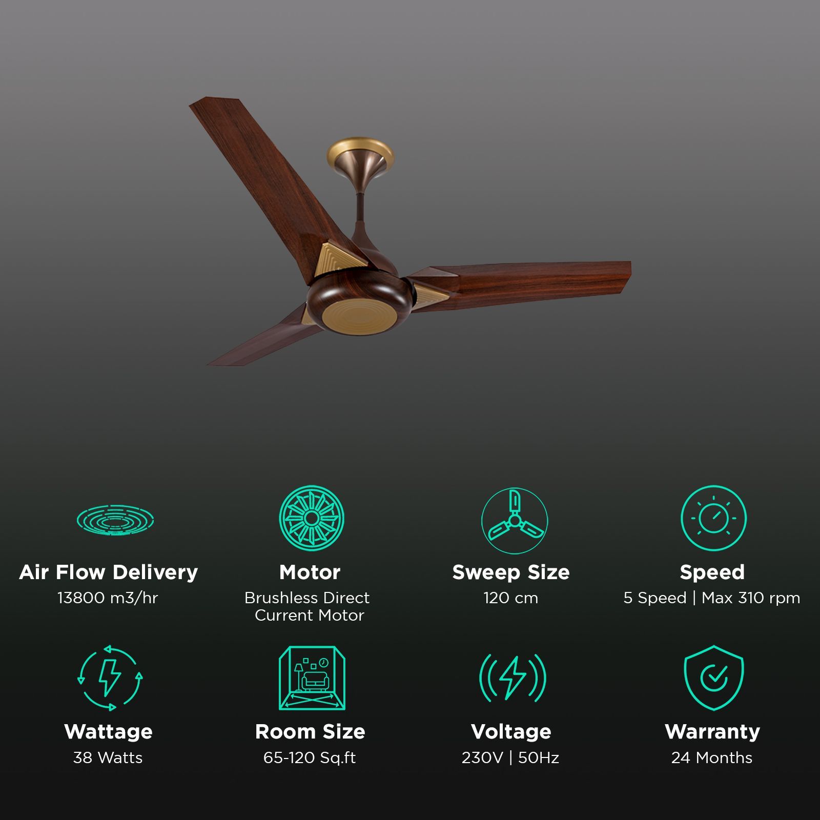 USHA Upsilon Plus 5 Star 1200mm 3 Blade BLDC Motor Ceiling Fan with Remote (Whisper Quiet Operation, Terra Brown) USHA Upsilon Plus 5 Star 1200mm 3 Blade BLDC Motor Ceiling Fan with Remote (Whisper Quiet Operation, Terra Brown)_3