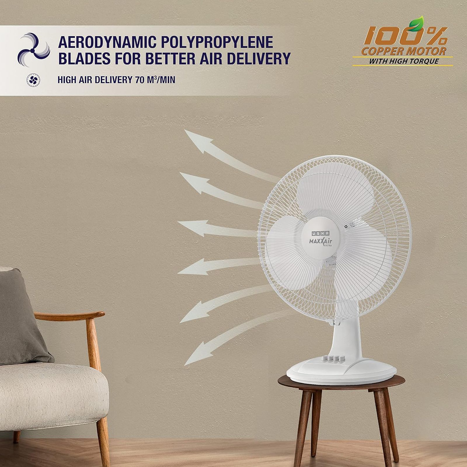 USHA Maxx Air Ultra 400mm 3 Blade Thermal Overload Protector Table Fan (Jerk Free Oscillation, White) USHA Maxx Air Ultra 400mm 3 Blade Thermal Overload Protector Table Fan (Jerk Free Oscillation, White)_3