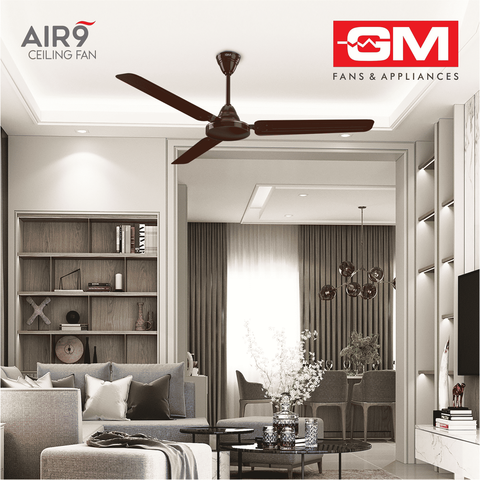 GM AIR9 1 Star 1200mm 3 Blade Anti Dust Ceiling Fan (Inverter Technology, Brown)_7