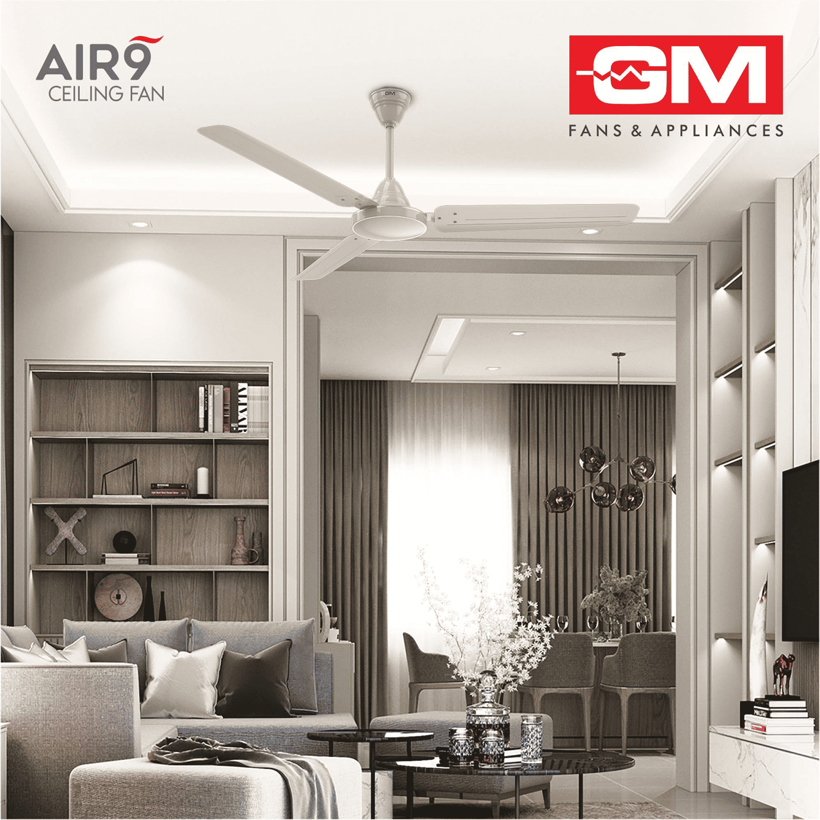 GM AIR9 1 Star 1200mm 3 Blade Inverter Technology Ceiling Fan (Energy Efficient, Ivory)_6