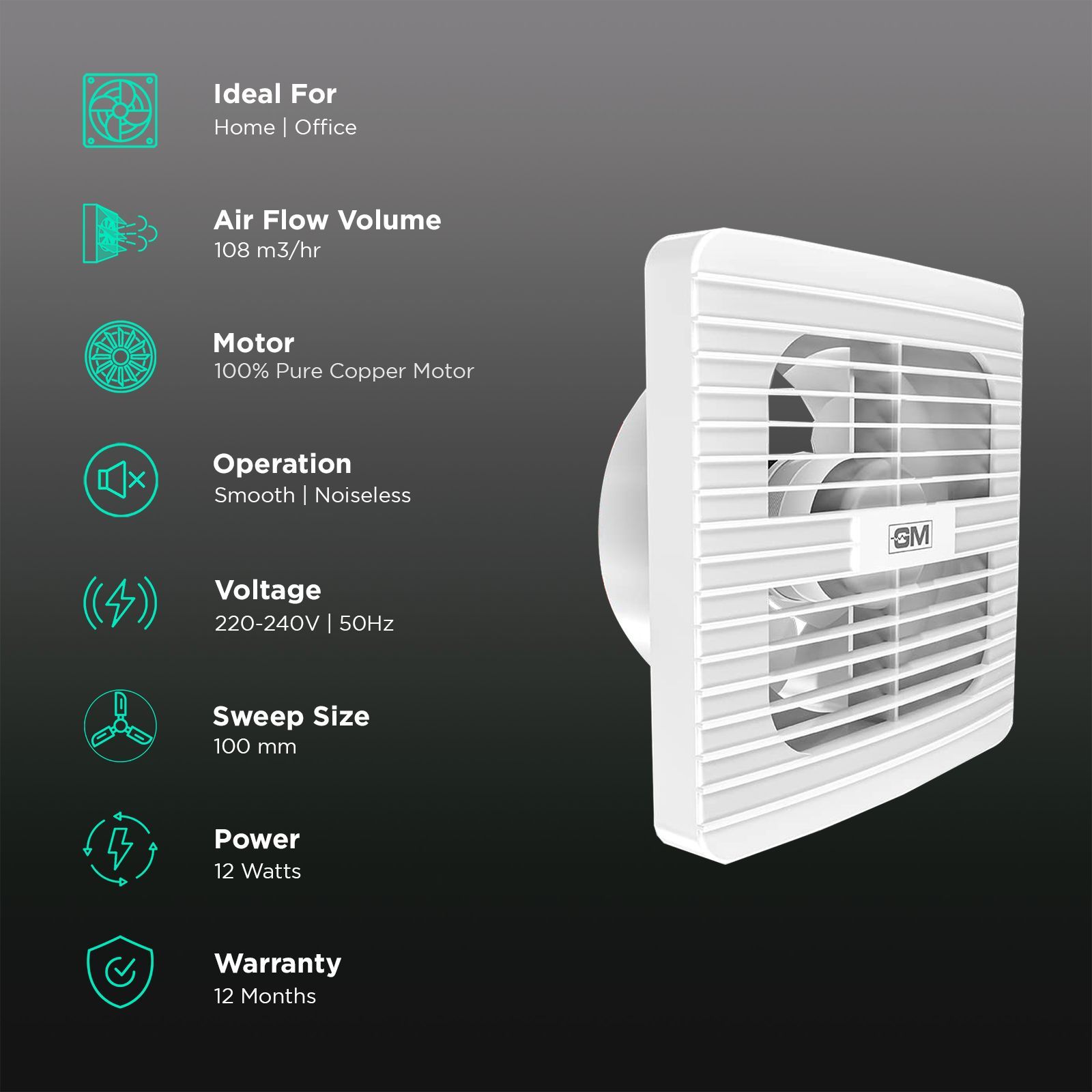 GM Fresho 100mm Exhaust Fan (Water Resistant, White)_3