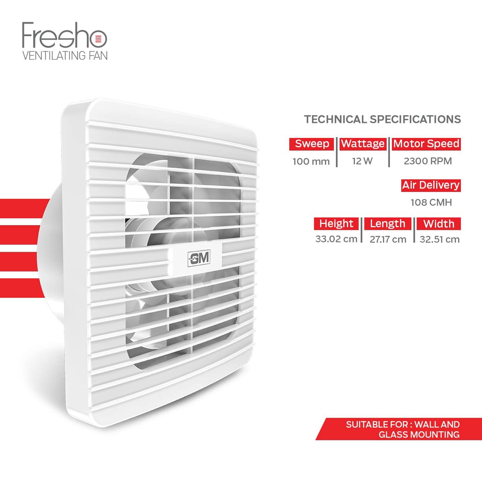 GM Fresho 100mm Exhaust Fan (Water Resistant, White)_7