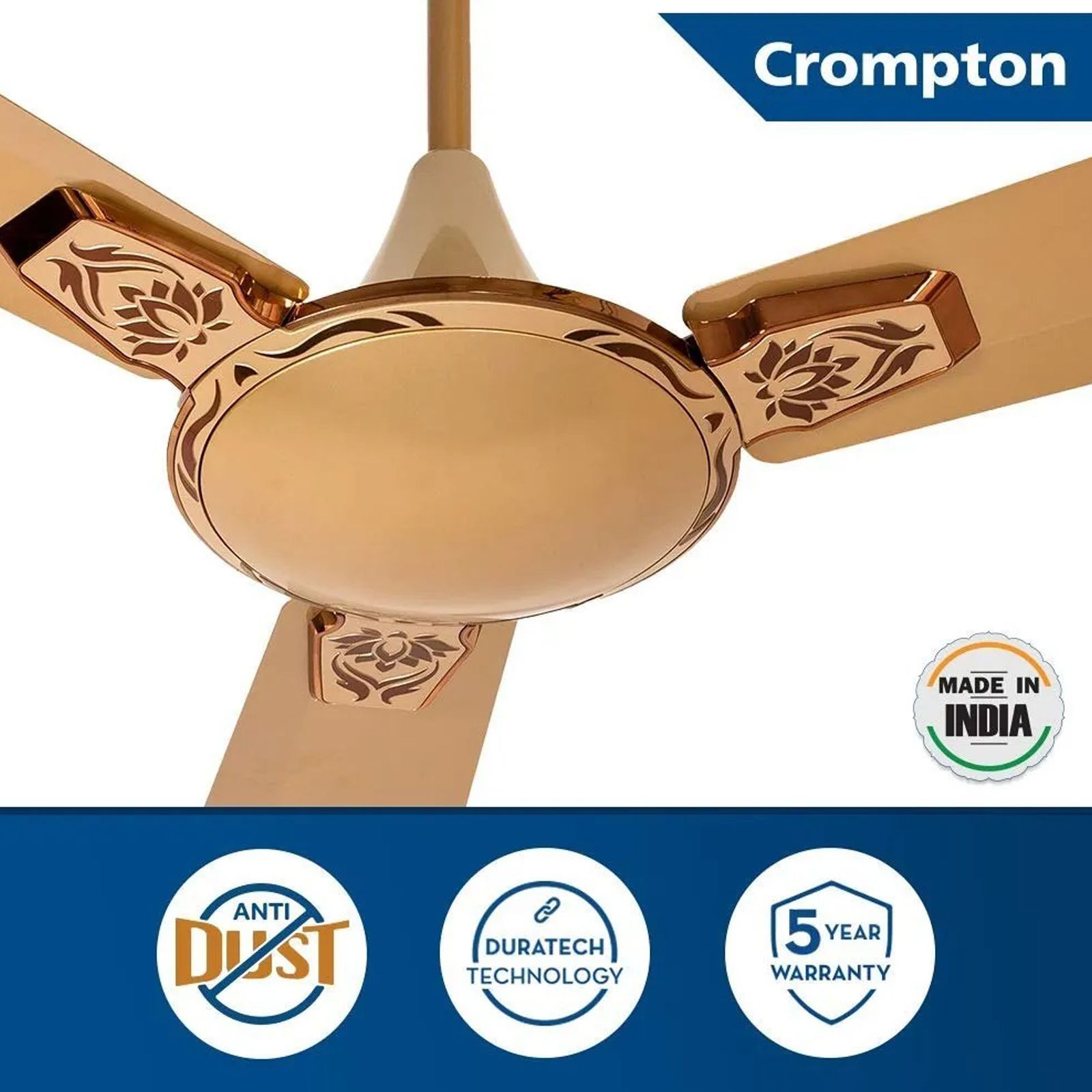Crompton Premion Aura 2 Designer 1 Star 1200mm 3 Blade Copper Motor Ceiling Fan (Adjustable Height, Birken Effect)_5