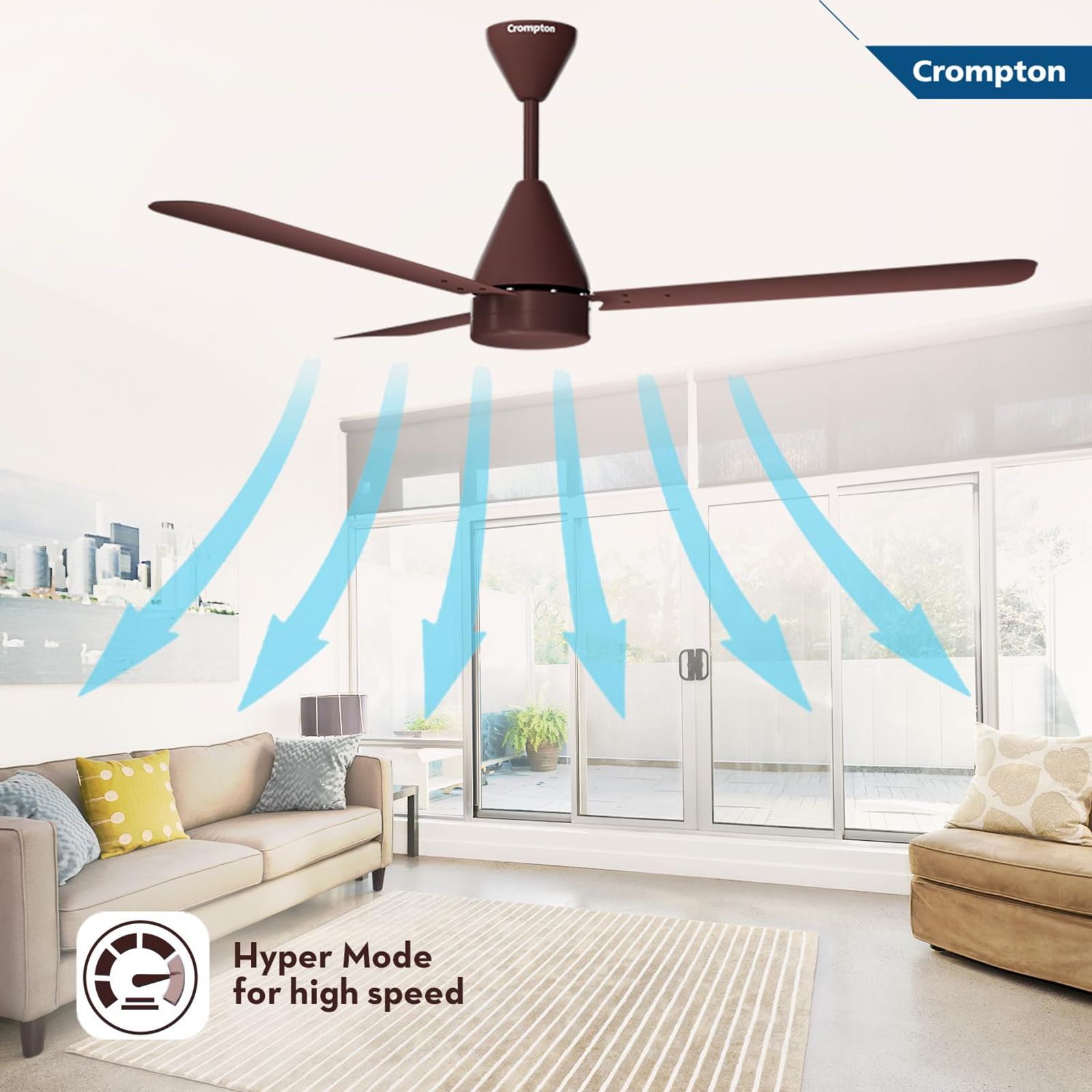 Crompton Energion Hyperjet 5 Star 1200mm 3 Blade BLDC Motor Ceiling Fan with Remote (Anti rust, Brown)_7