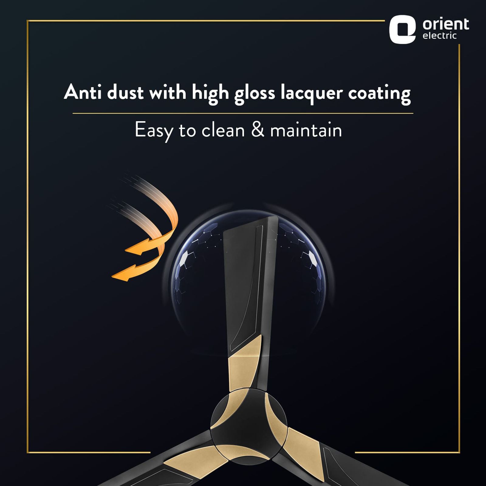 Orient Wendy 5 Star 1200mm 3 Blade High Speed Ceiling Fan (Rust Resistant, Black & Gold)_7