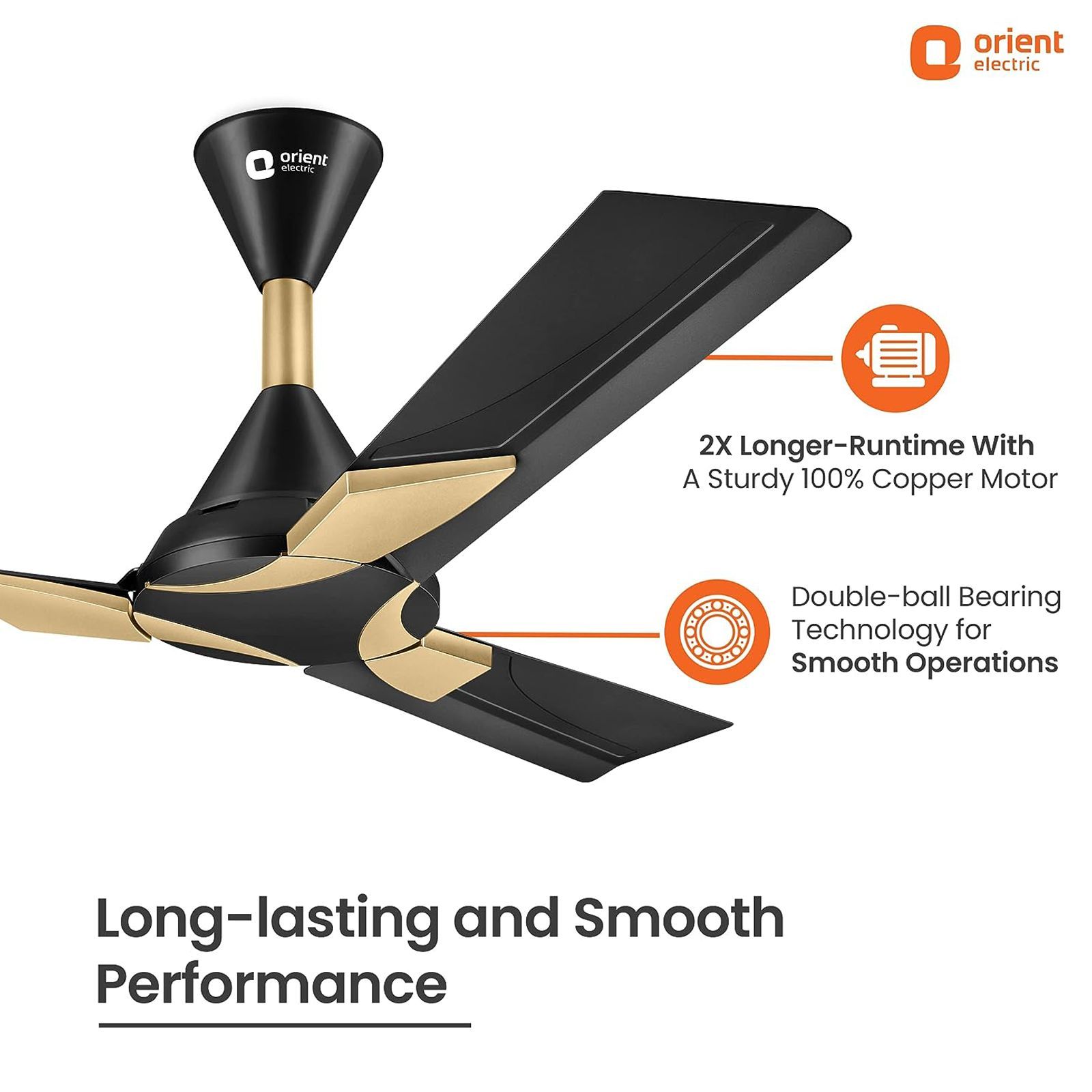 Orient Wendy 5 Star 1200mm 3 Blade High Speed Ceiling Fan (Rust Resistant, Black & Gold)_9