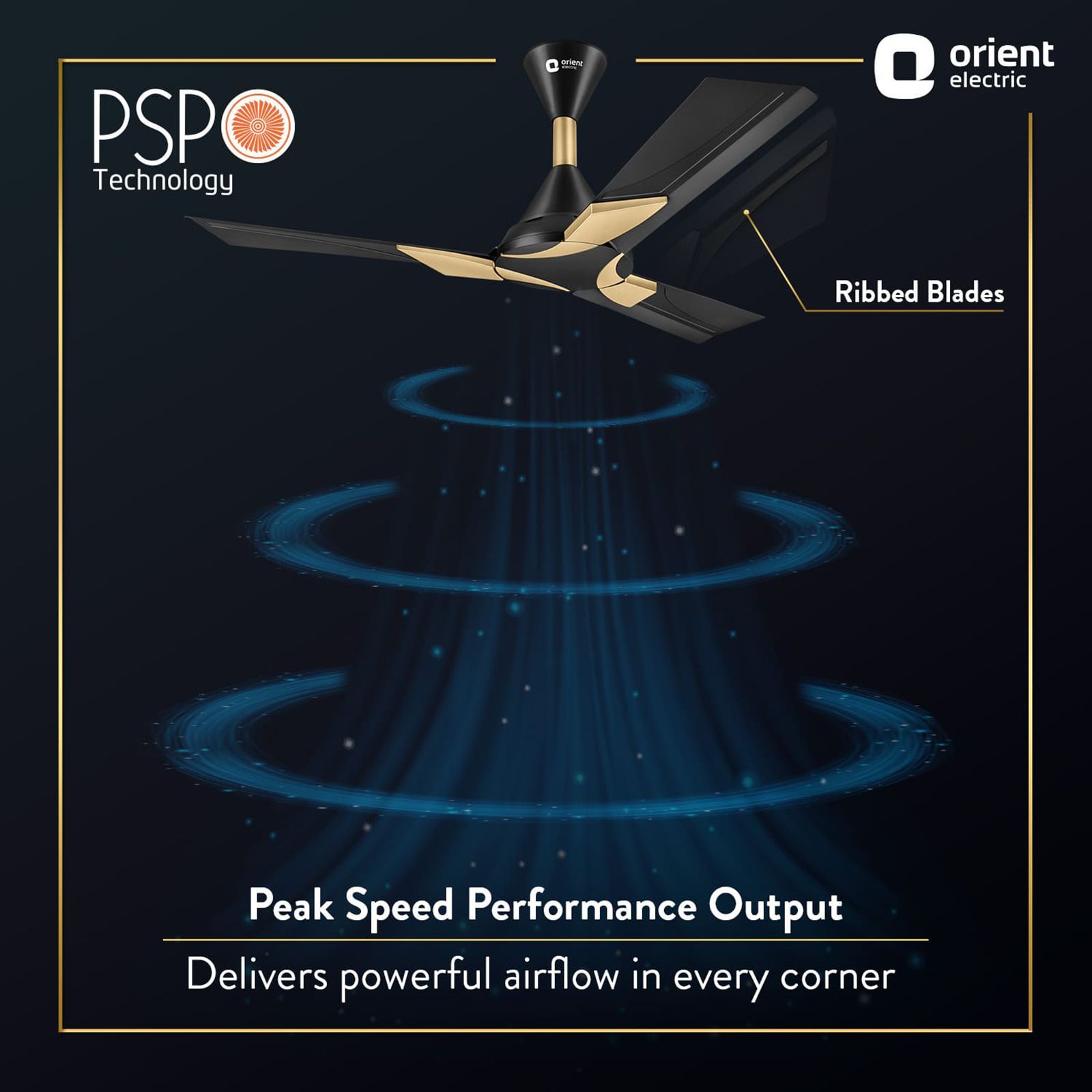 Orient Wendy 5 Star 1200mm 3 Blade High Speed Ceiling Fan (Rust Resistant, Black & Gold)_11