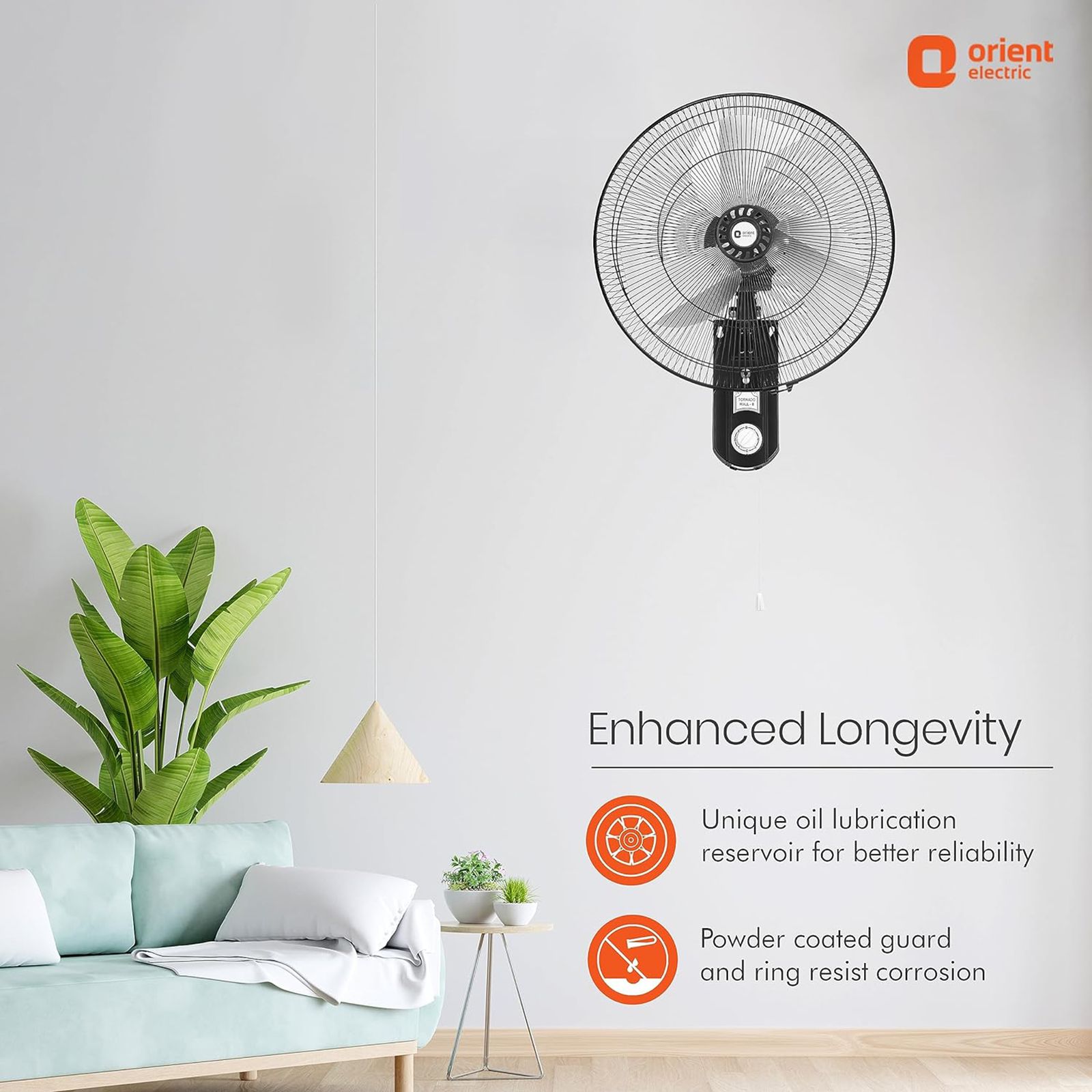 Orient Tornado II 450mm 3 Blade High Speed Wall Mounted Fan (Inverter Technology, Black)_8