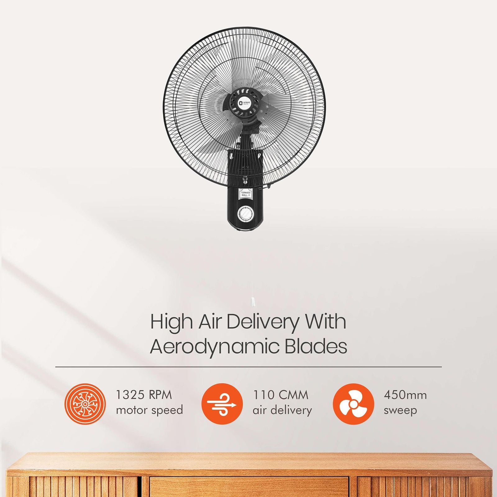 Orient Tornado II 450mm 3 Blade High Speed Wall Mounted Fan (Inverter Technology, Black)_10