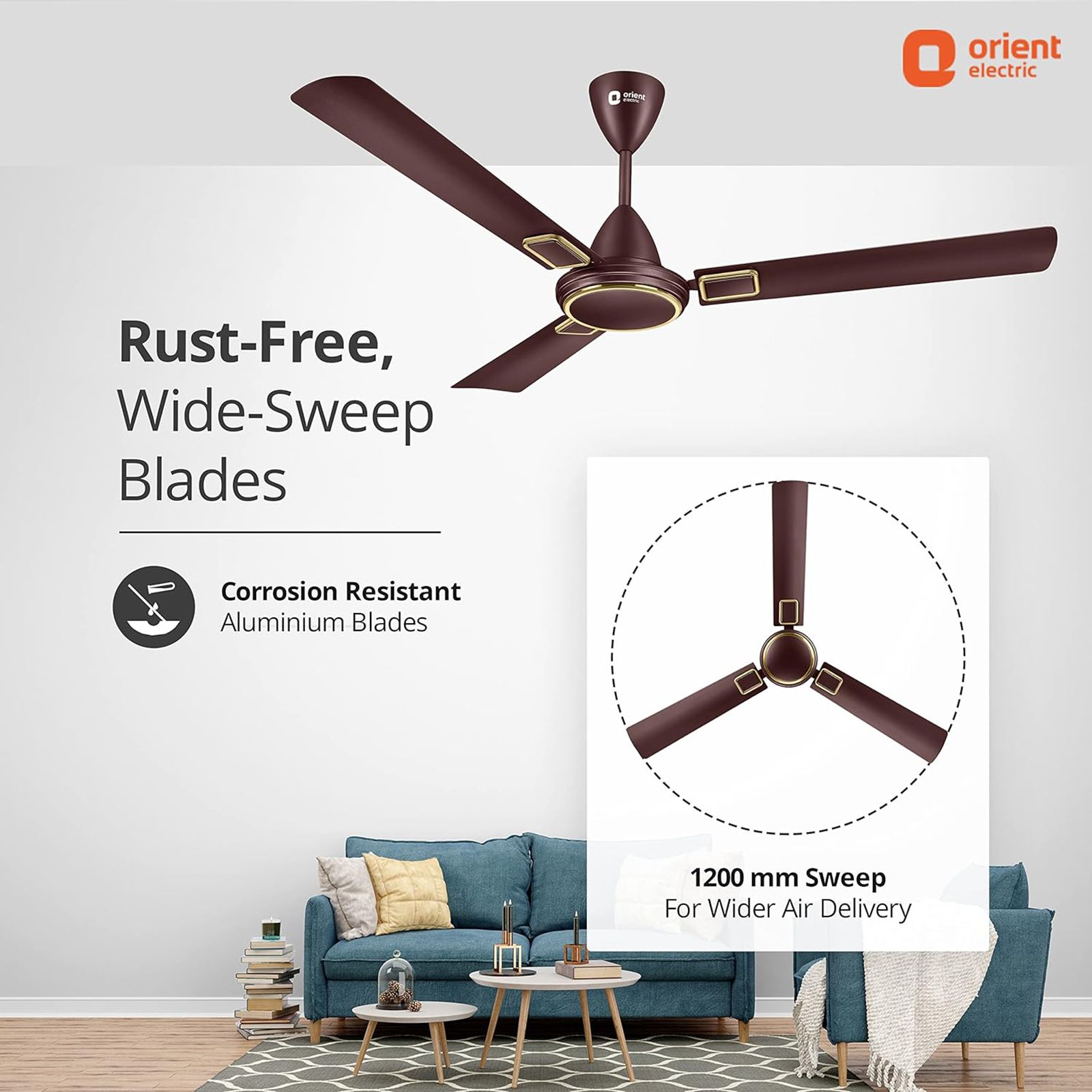 Orient Falcon 425 Deco 1200mm 3 Blade Copper Motor Ceiling Fan (High Speed, Brown) Orient Falcon 425 Deco 1200mm 3 Blade Copper Motor Ceiling Fan (High Speed, Brown)_6