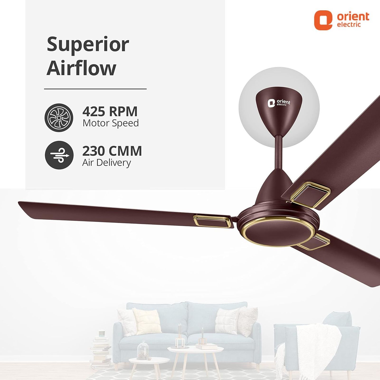 Orient Falcon 425 Deco 1200mm 3 Blade Copper Motor Ceiling Fan (High Speed, Brown) Orient Falcon 425 Deco 1200mm 3 Blade Copper Motor Ceiling Fan (High Speed, Brown)_2