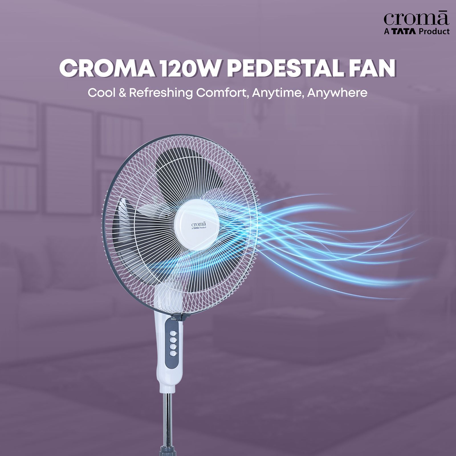 Croma 385mm 3 Blade Silent Operation Pedestal Fan (Powerful & Durable, Grey)_11