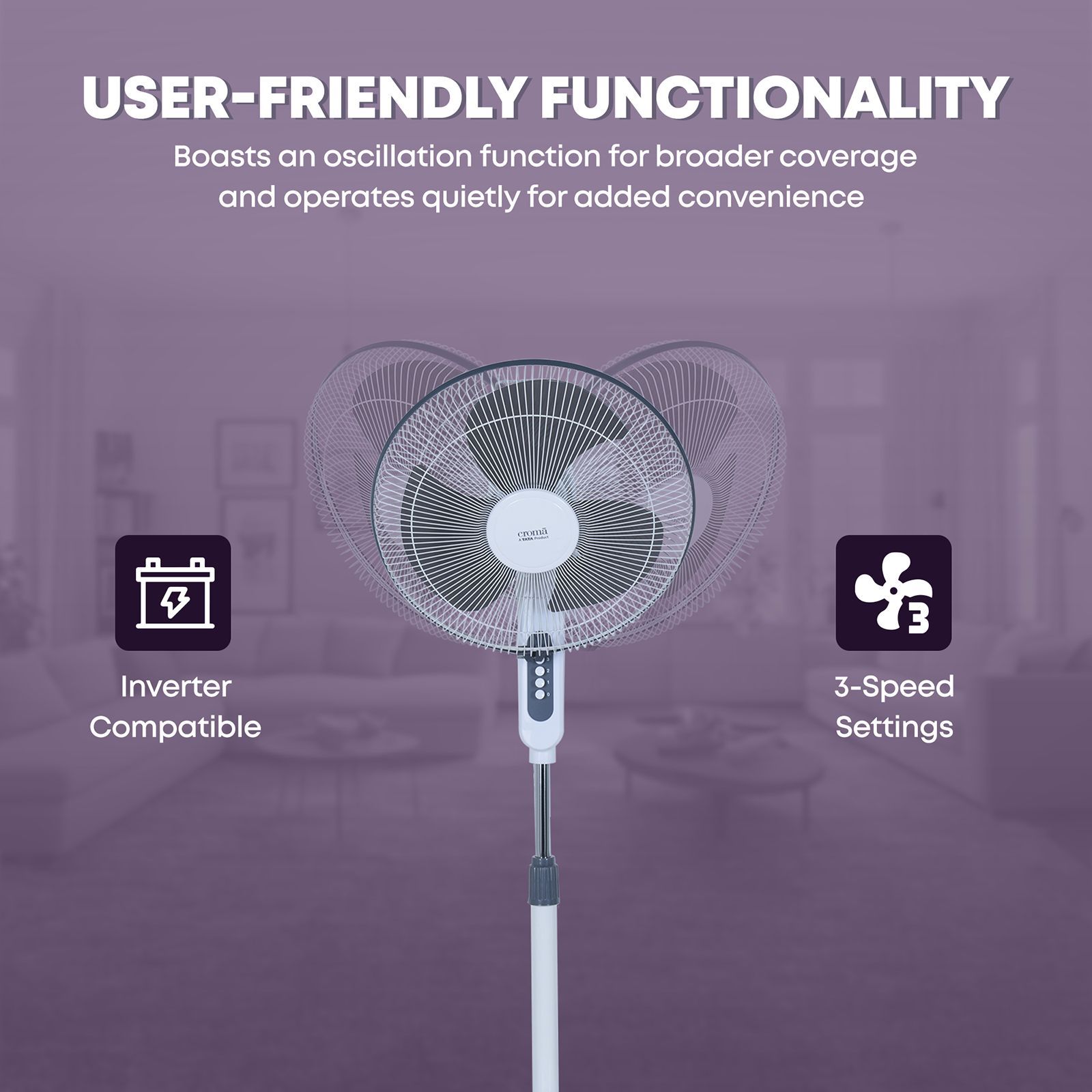 Croma 385mm 3 Blade Silent Operation Pedestal Fan (Powerful & Durable, Grey)_13