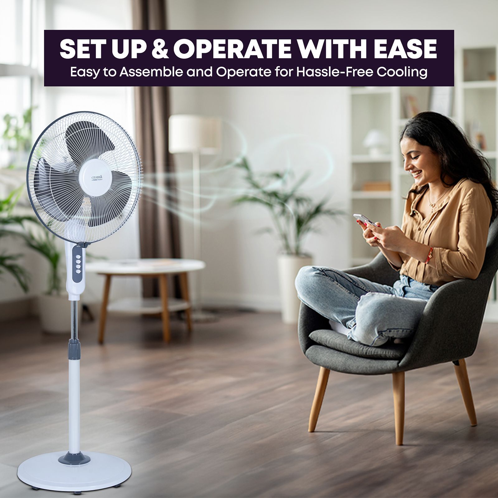 Croma 385mm 3 Blade Silent Operation Pedestal Fan (Powerful & Durable, Grey)_16