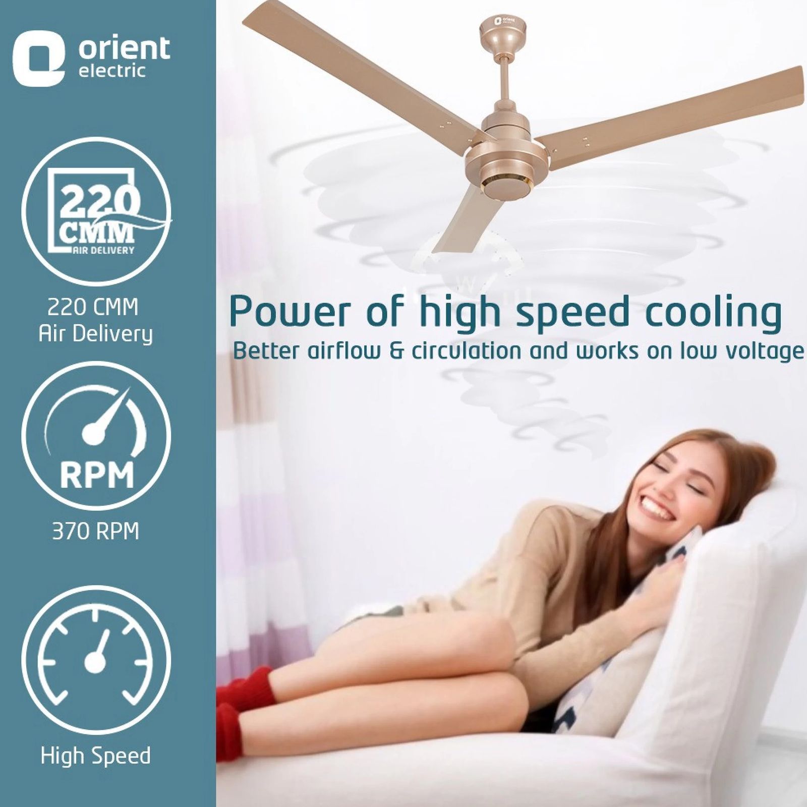 Orient EcoTech Supreme 5 Star 1200mm 3 Blade BLDC Motor Ceiling Fan (High Speed, Topaz Gold)_8