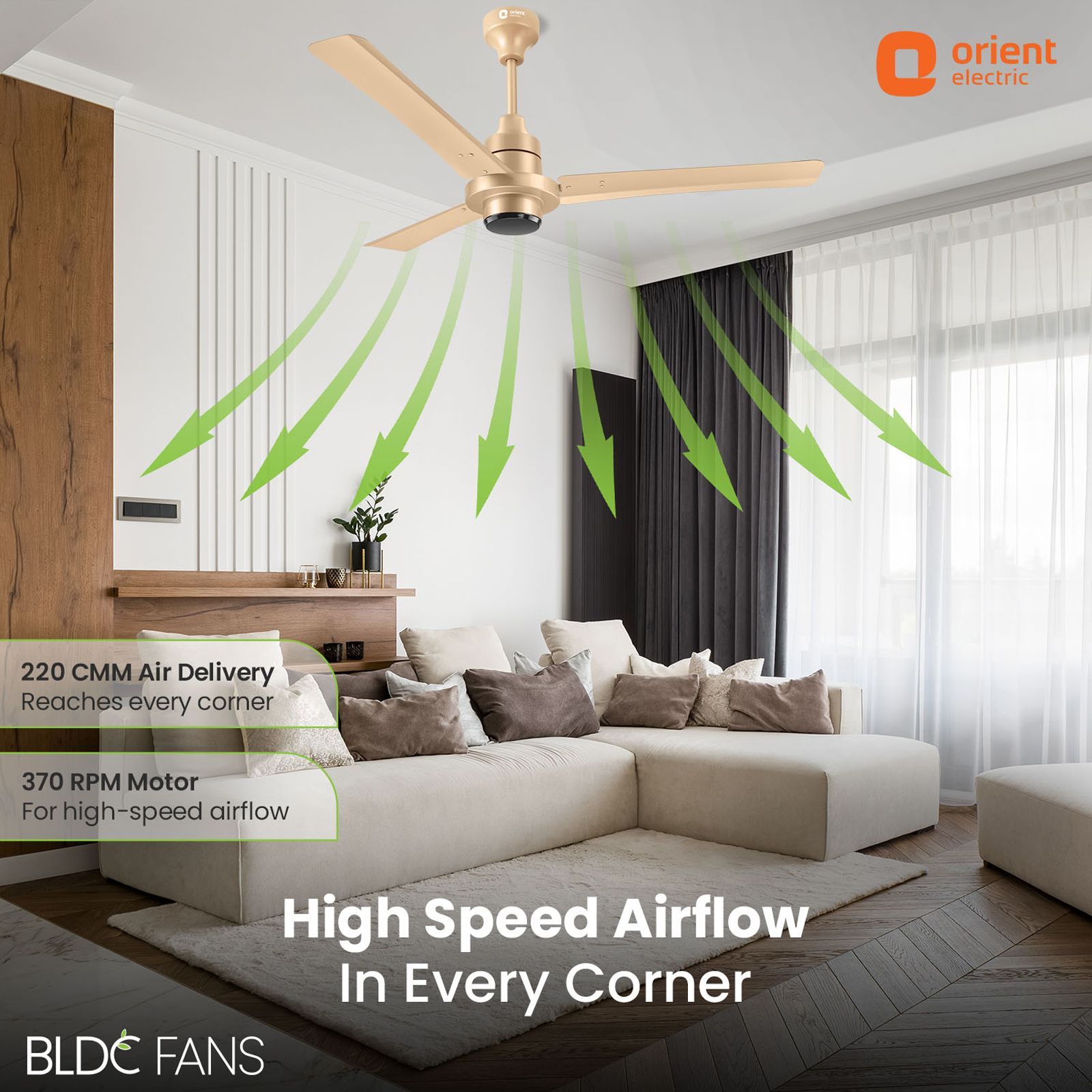 Orient Ecotech Supreme 5 Star 1200mm 3 Blade BLDC Motor Ceiling Fan with Remote (Low Noise Operation, Topaz Gold)_10
