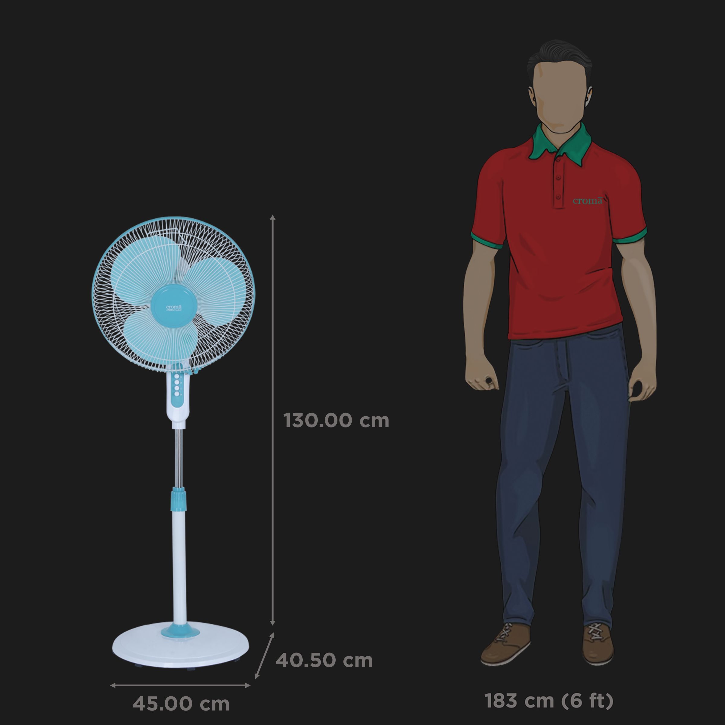 Croma 400mm 3 Blade Silent Operation Pedestal Fan (Powerful & Durable, Blue)_2