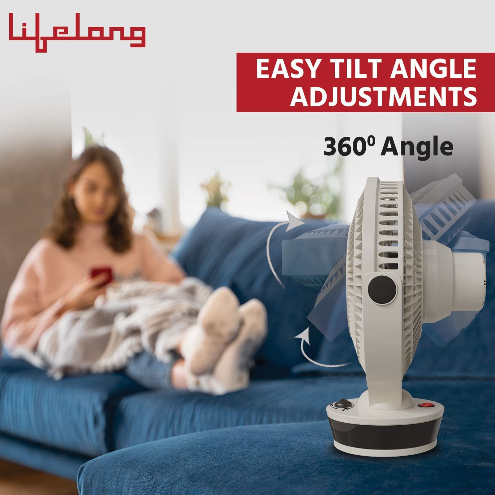 Lifelong 300mm 3 Blade LED Indicator Table Fan (High Speed, White)_5