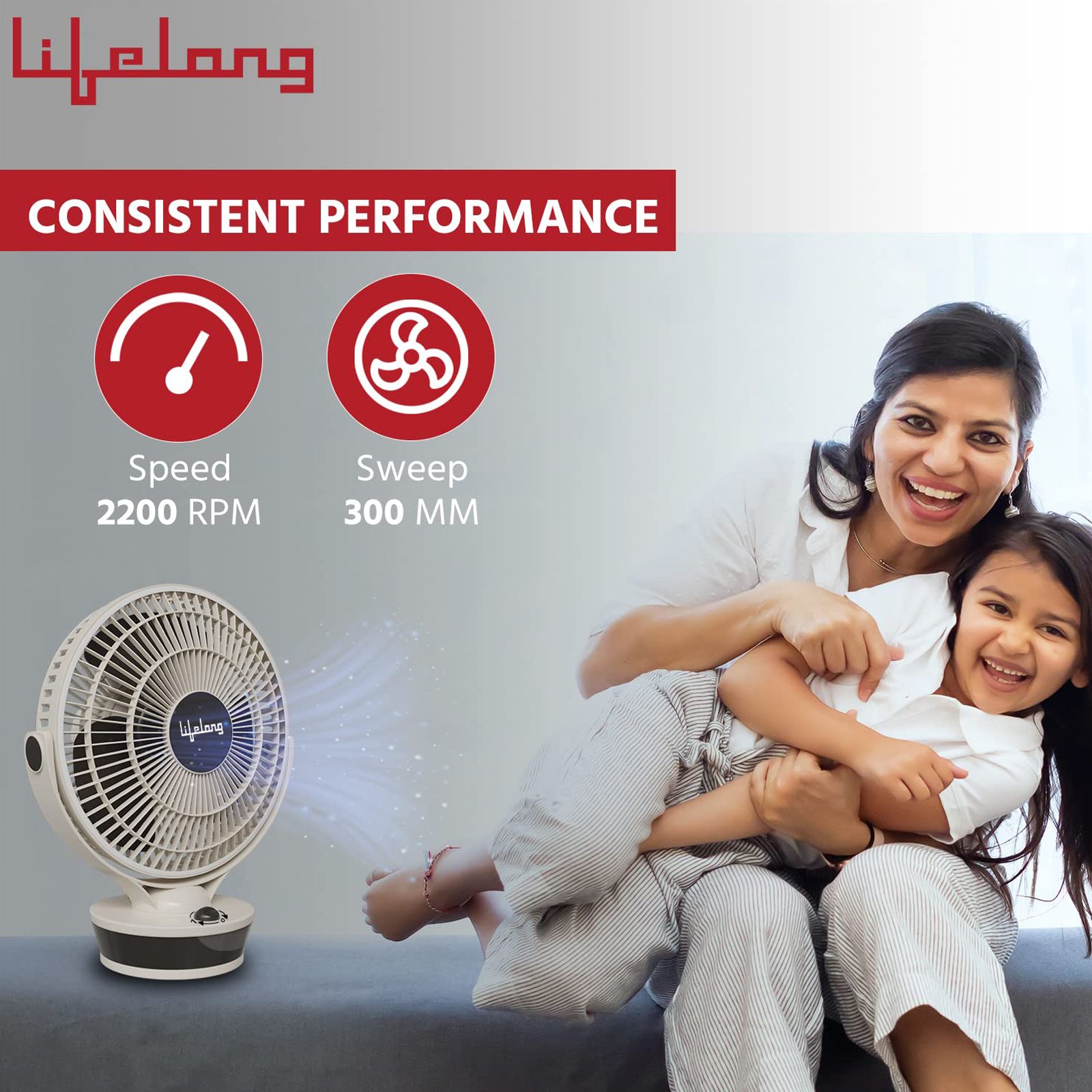 Lifelong 300mm 3 Blade LED Indicator Table Fan (High Speed, White)_6