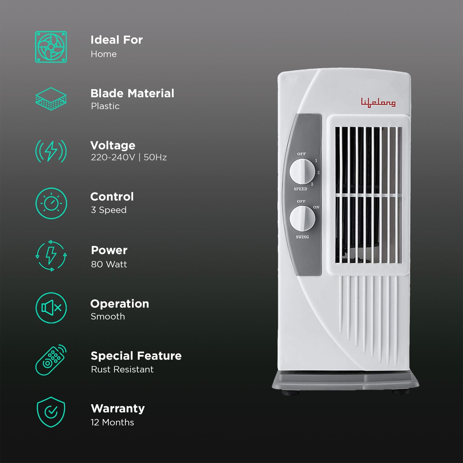 Lifelong Bladeless Tower Fan (5 Speed Settings, White) Lifelong Bladeless Tower Fan (5 Speed Settings, White)_3