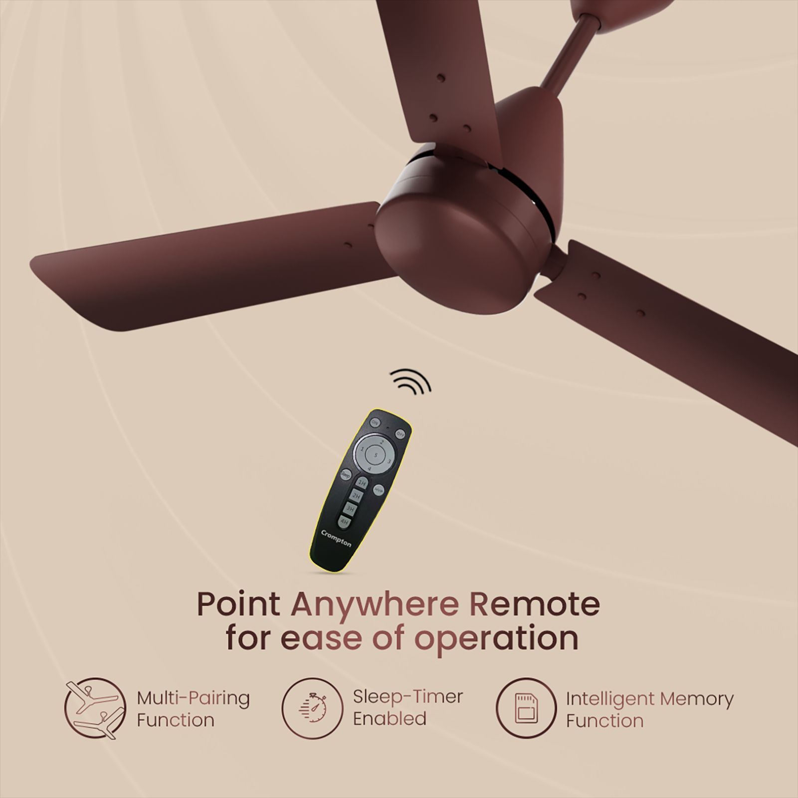 Crompton Energion Cookie 1200mm 3 Blade BLDC Motor Ceiling Fan with Remote (Superior Air Delivery, Brown)_5