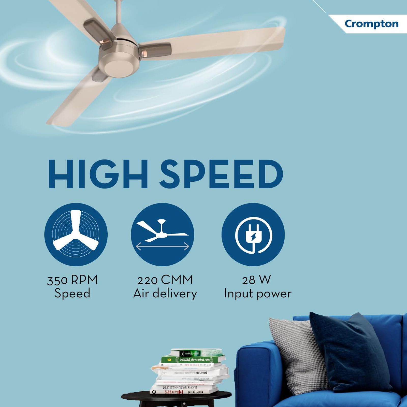 Crompton Energion Cromair Plus 5 Star 1200mm 3 Blade BLDC Motor Ceiling Fan (Inverter Technology, Satin Sand)_8