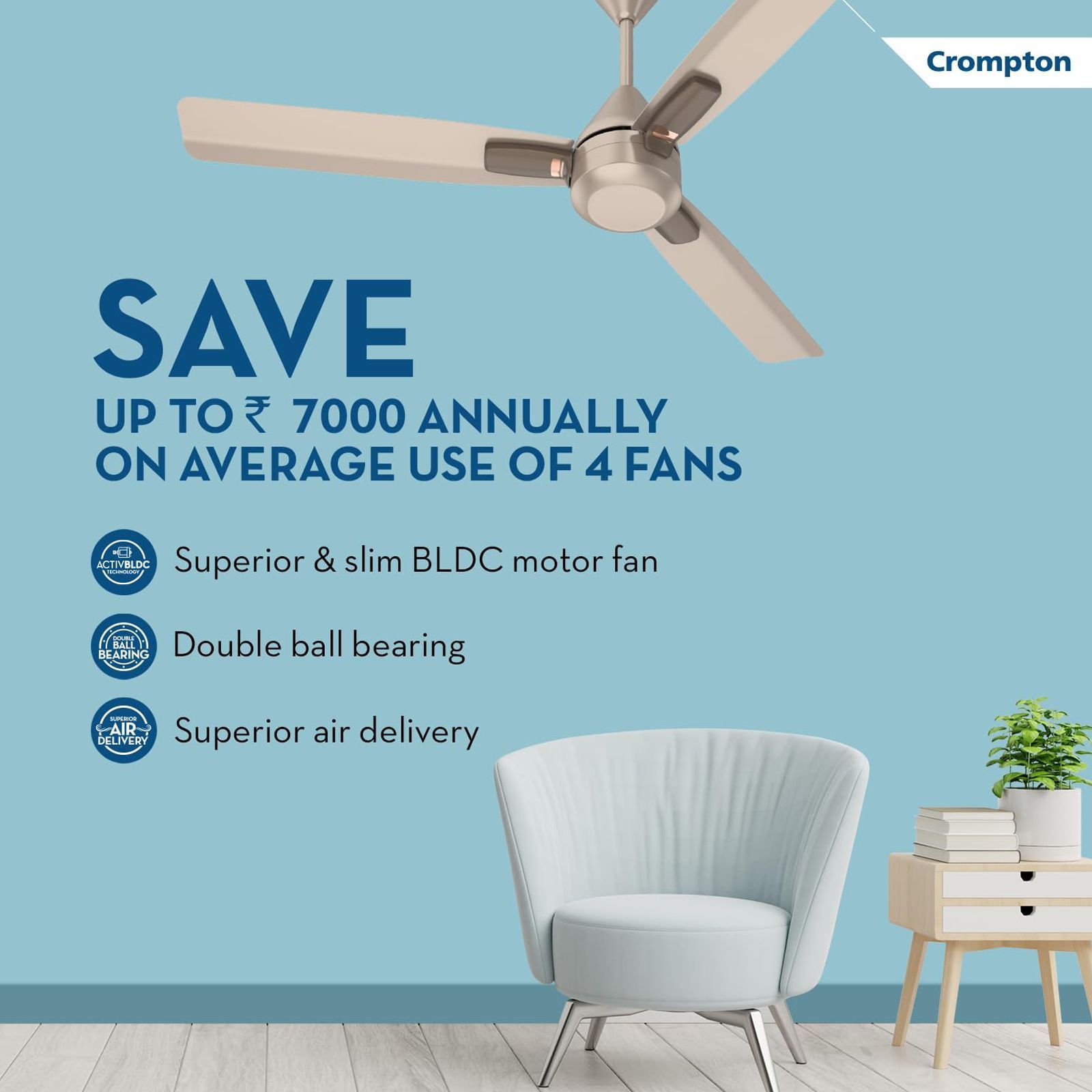 Crompton Energion Cromair Plus 5 Star 1200mm 3 Blade BLDC Motor Ceiling Fan (Inverter Technology, Satin Sand)_15