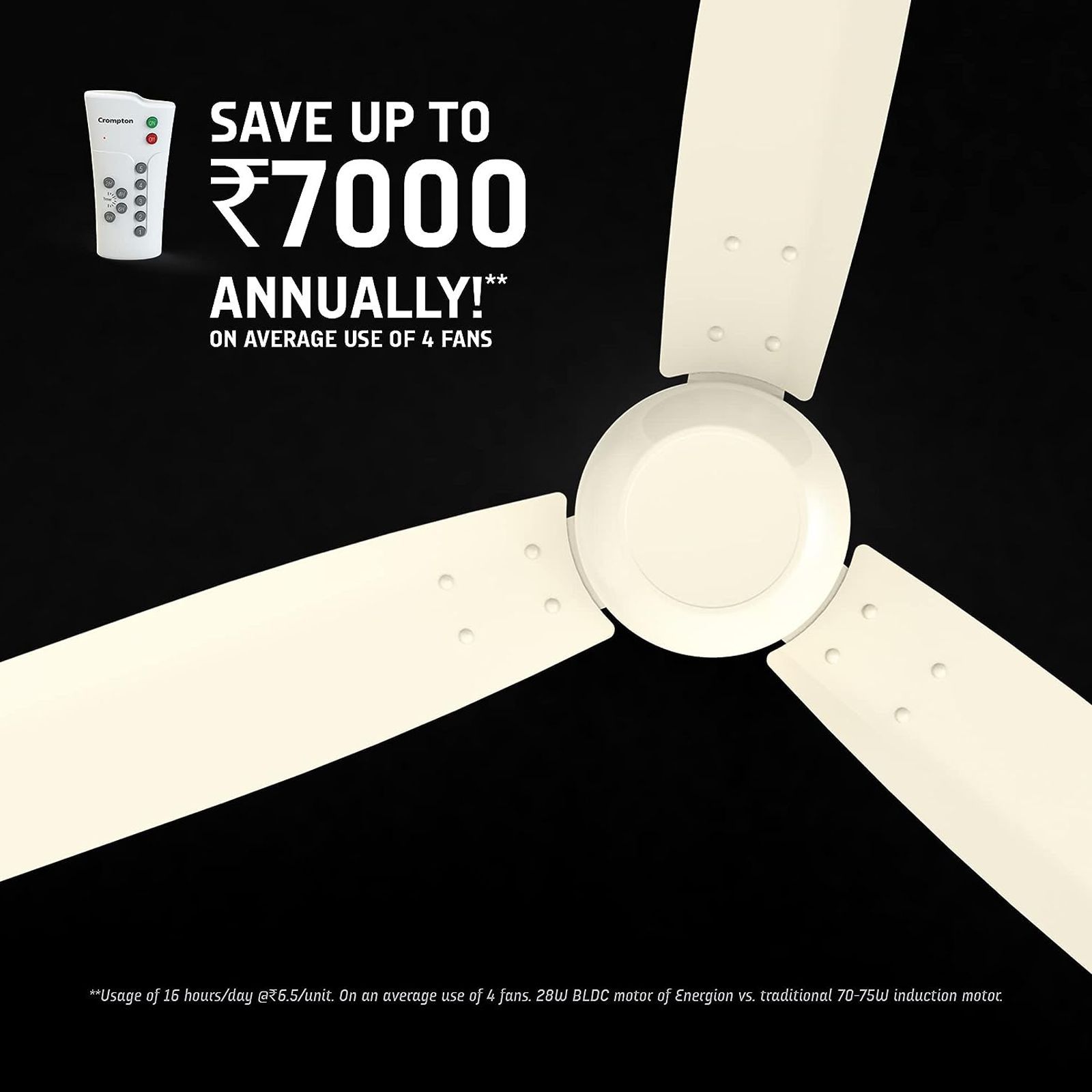 Crompton Energion Cromair 5 Star 1200mm 3 Blade BLDC Motor Ceiling Fan with Remote (Double Ball Bearing, Ivory)_5