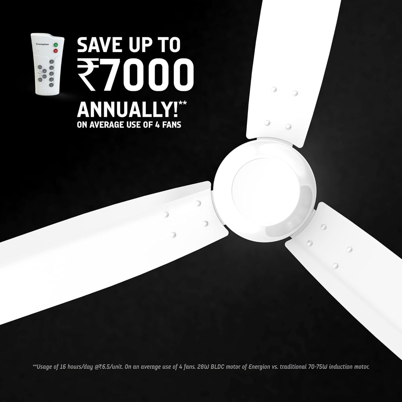 Crompton Energion Cromair 5 Star 1200mm 3 Blade BLDC Motor Ceiling Fan with Remote (Double Ball Bearing, Opal White)_8