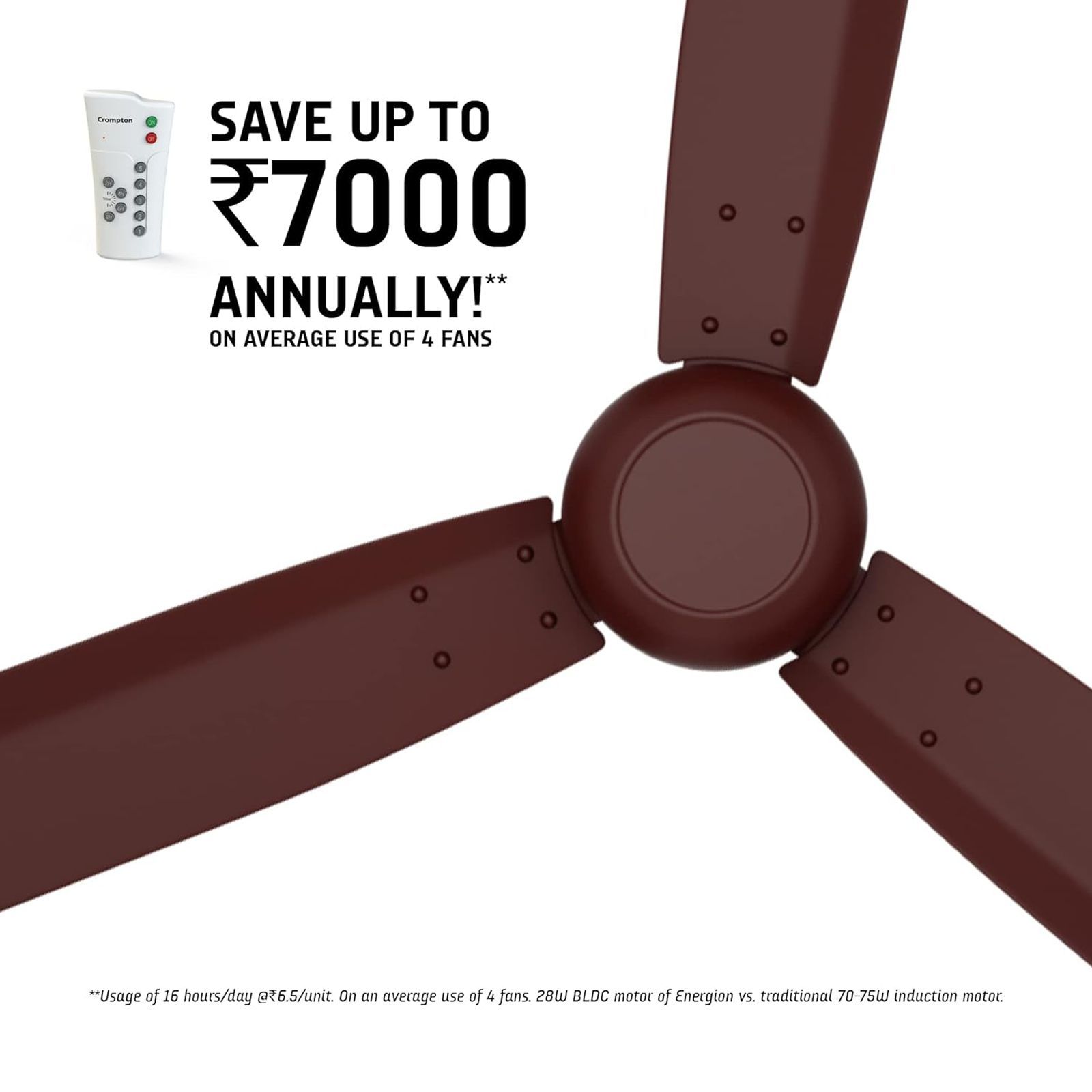 Crompton Energion Cromair 5 Star 1200mm 3 Blade BLDC Motor Ceiling Fan with Remote (Double Ball Bearing, Coffee Brown)_11