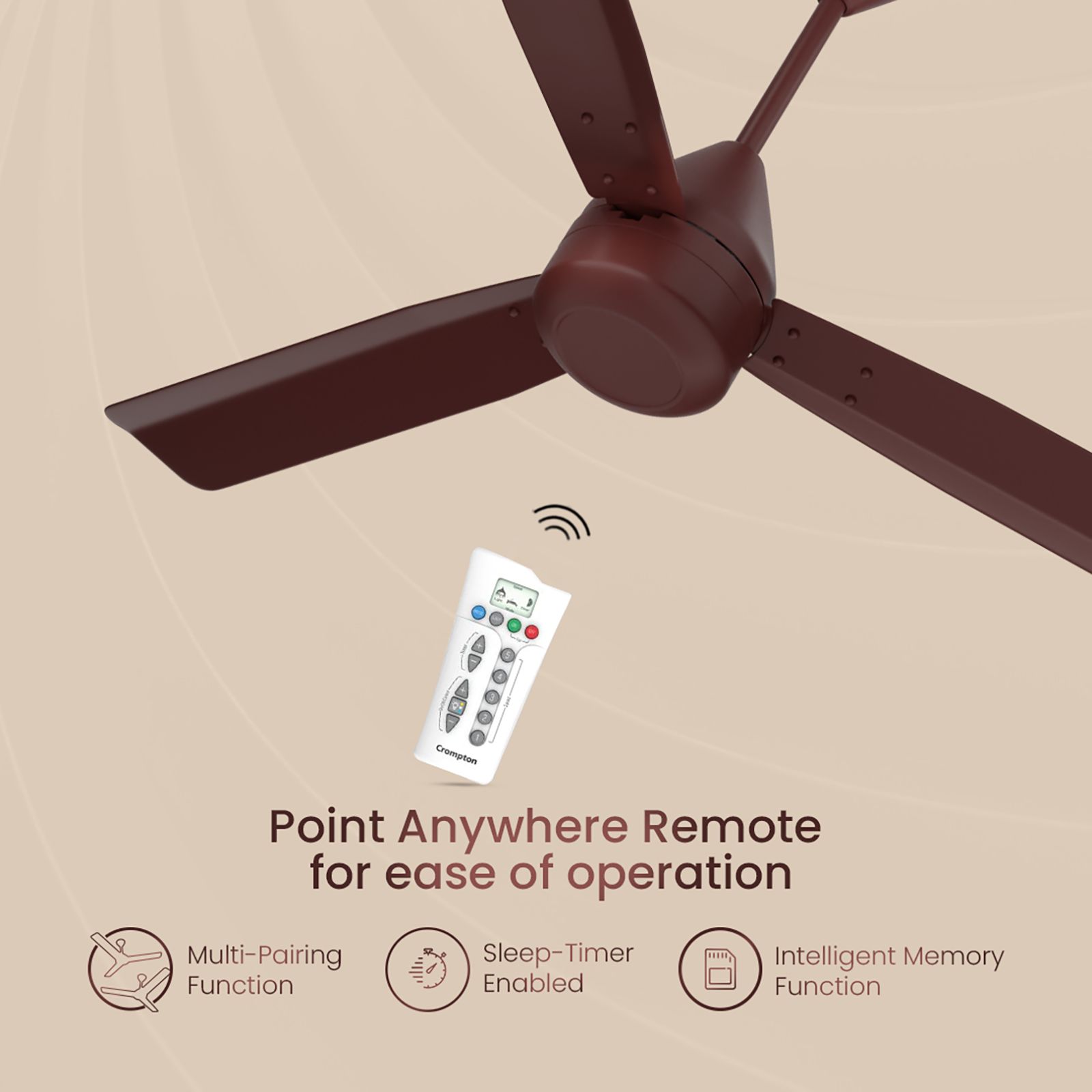 Crompton Energion Cromair 5 Star 1200mm 3 Blade BLDC Motor Ceiling Fan with Remote (Double Ball Bearing, Coffee Brown)_6